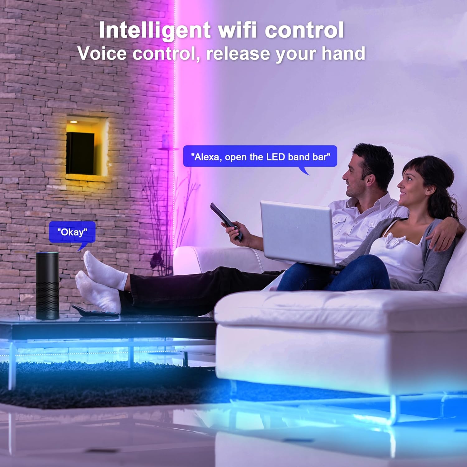Cozylady Tira de luces LED inteligentes de 65.6 pies para dormitorio, funciona con Alexa, 5050 RGB que cambia de color, sincronización de música,
