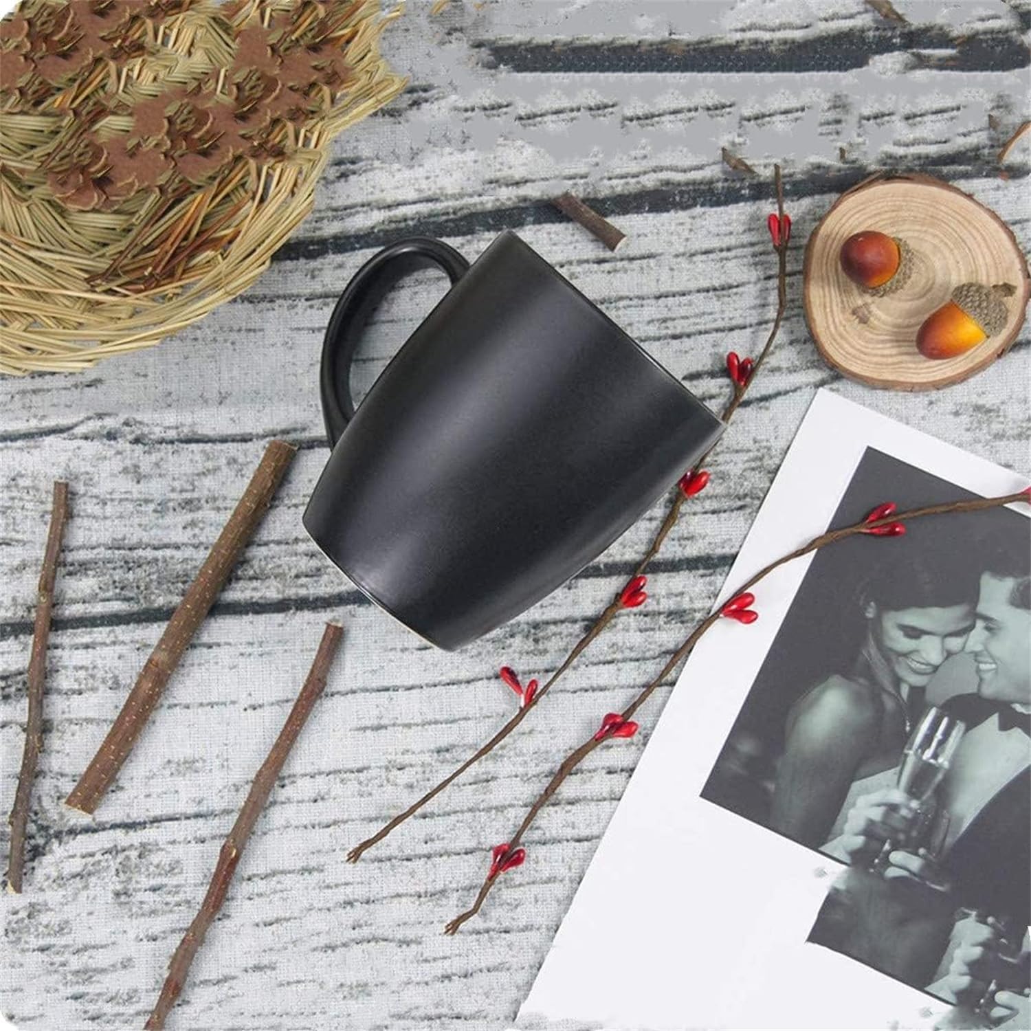 Juego de 6 tazas de café de 12 onzas, tazas de café de cerámica con asa grande para mujeres y hombres, juego de tazas de café para cacao, capuchino,
