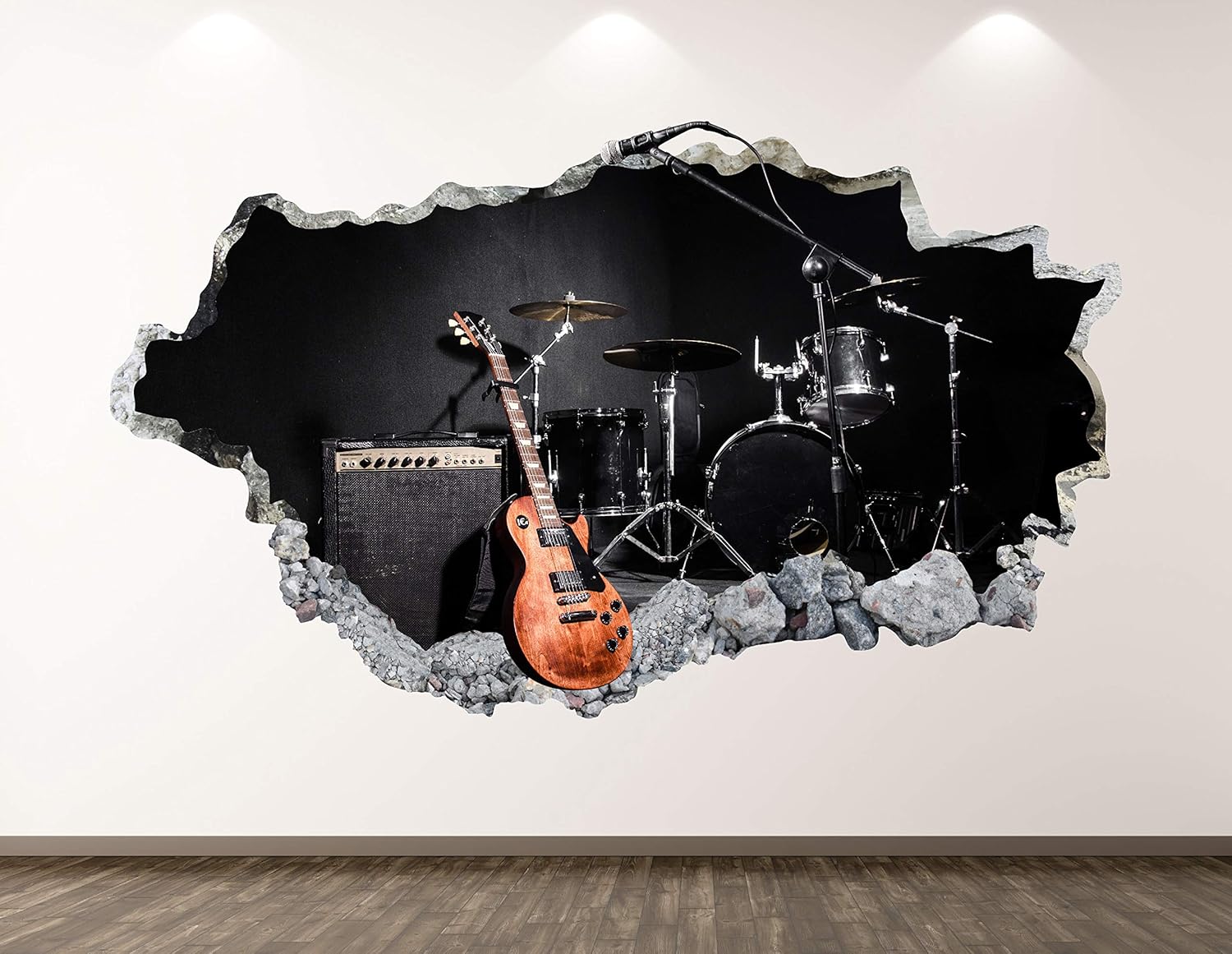 Calcomanía de pared de guitarra, decoración artística en 3D, banda de música, mural, regalo personalizado BL128 (50 pulgadas de ancho x 30 pulgadas
