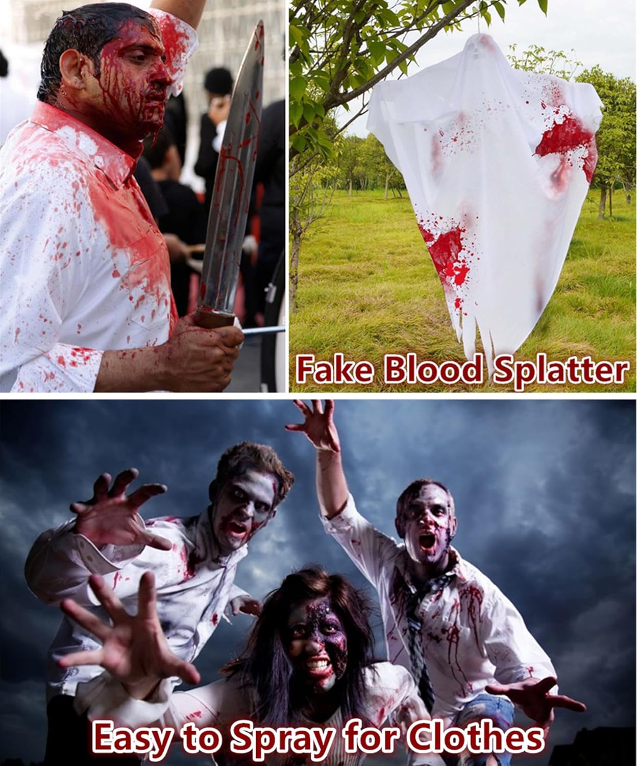 Go Ho Salpicaduras de sangre, maquillaje de sangre falsa (0.35 onzas), aerosol de sangre falsa para Halloween, gotas de sangre para ojos, pintura