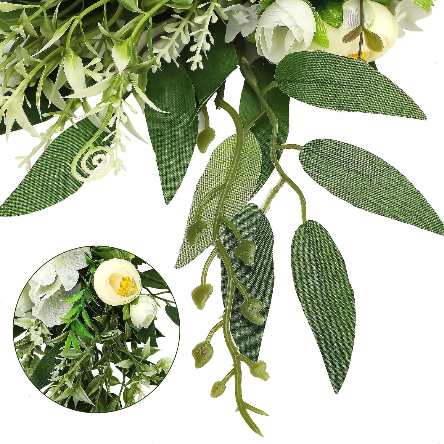 Arreglo floral de árbol artificial, diseño floral rústico, con diseño de arco para boda, recepción, decoración de mesa (blanco)