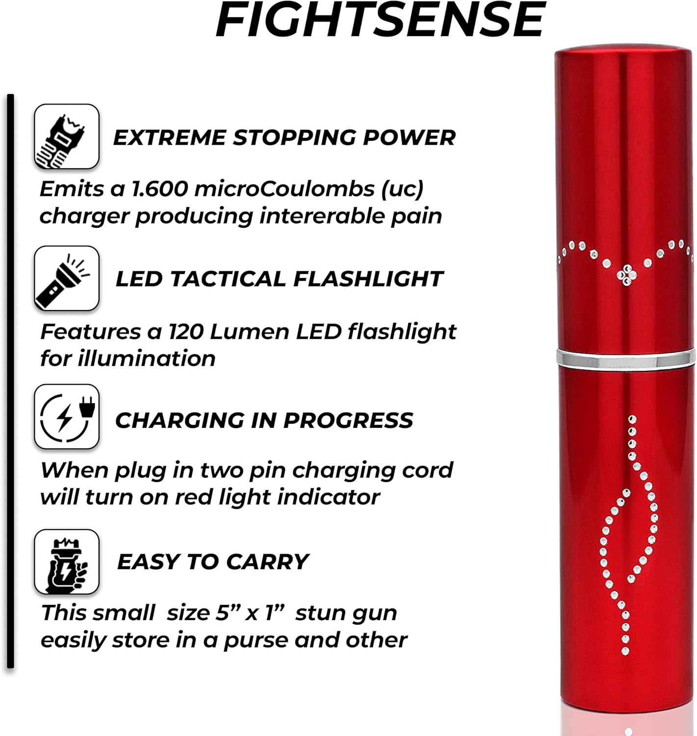 FIGHTSENSE Kit de defensa personal para mujer, spray de pimienta y linterna de lápiz labial de autodefensa, batería recargable, llavero bolsa de