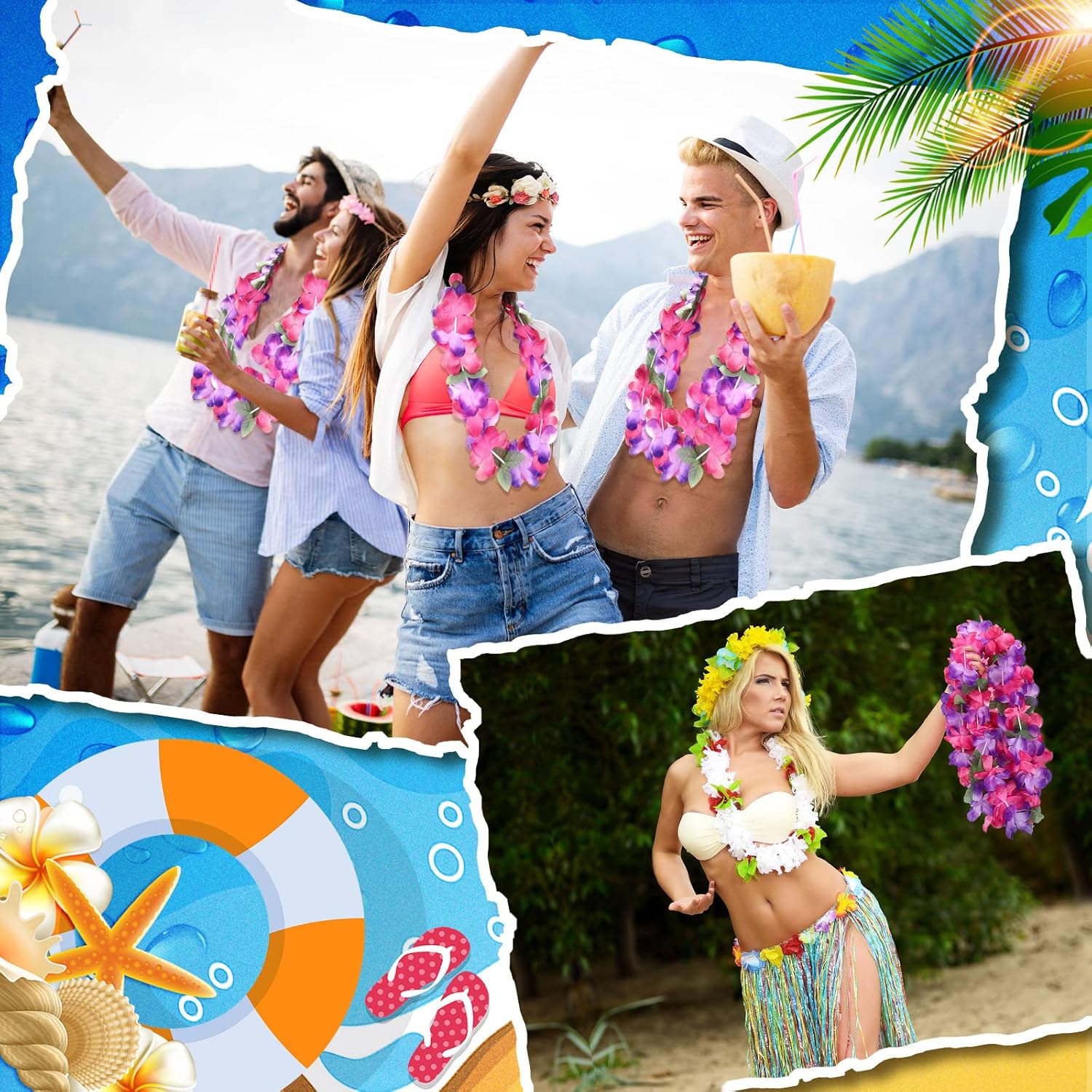 24 piezas de collar de Leis hawaiano grueso, collar floral Leis de flores para fiesta Luau, guirnalda de baile Hula flores lazo para el cuello para