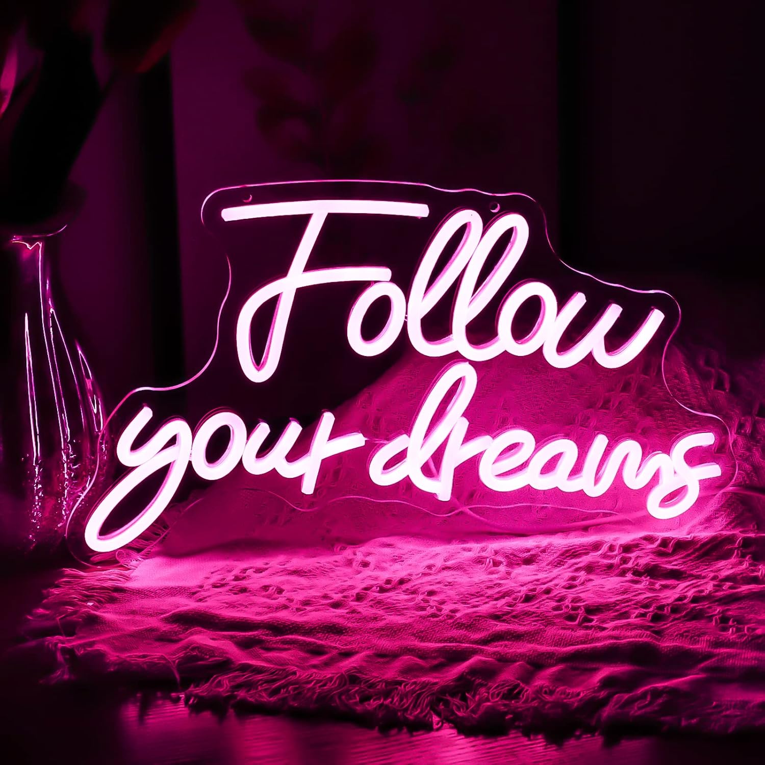 Noasktt Letrero de neón de Follow Your Dreams, luces de neón para decoración de pared, con interruptor regulable, letreros de neón LED rosa