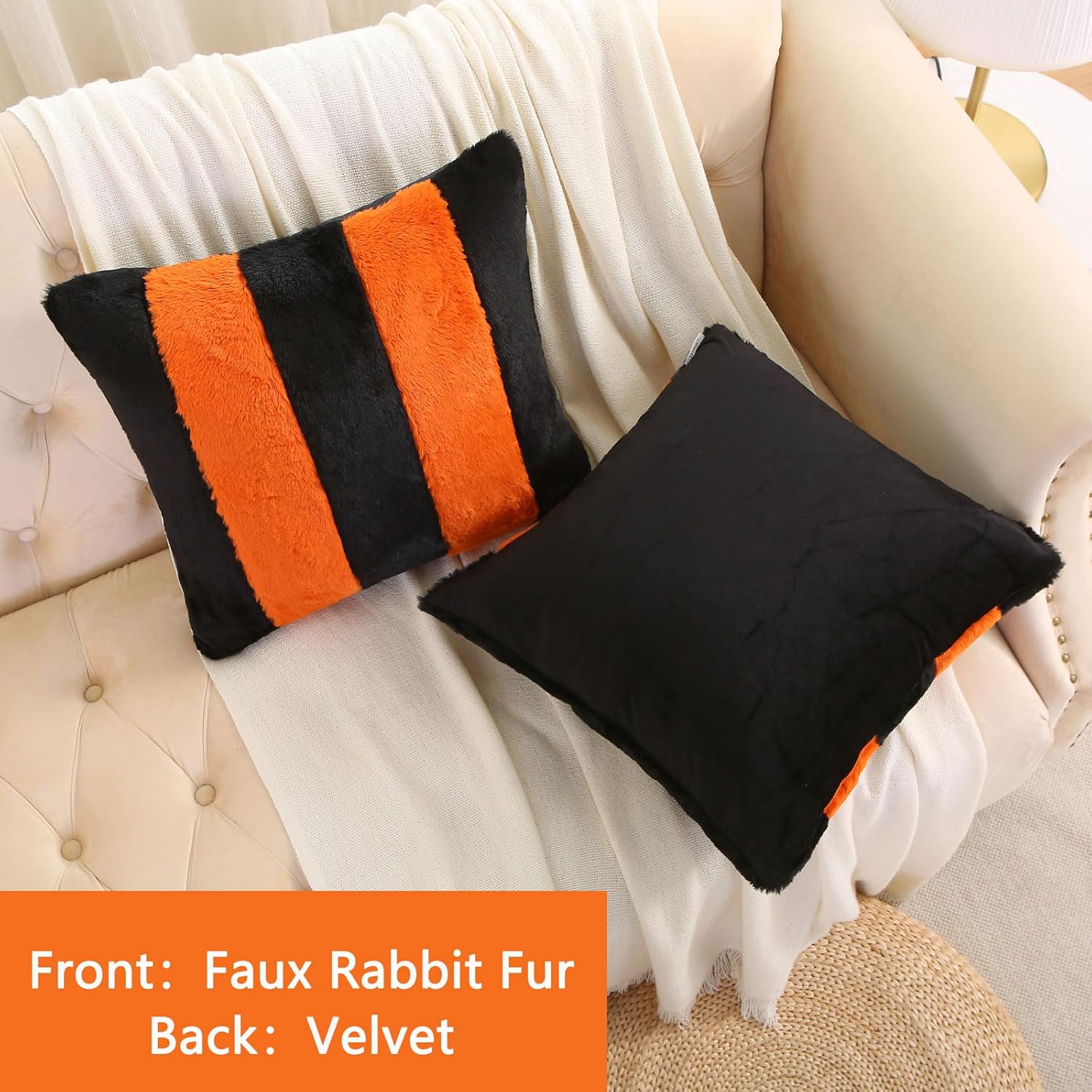Juego de 2 fundas de almohada a rayas negras y naranjas de 18 x 18 pulgadas, decoraciones de otoño para el hogar, fundas de almohada decorativas,
