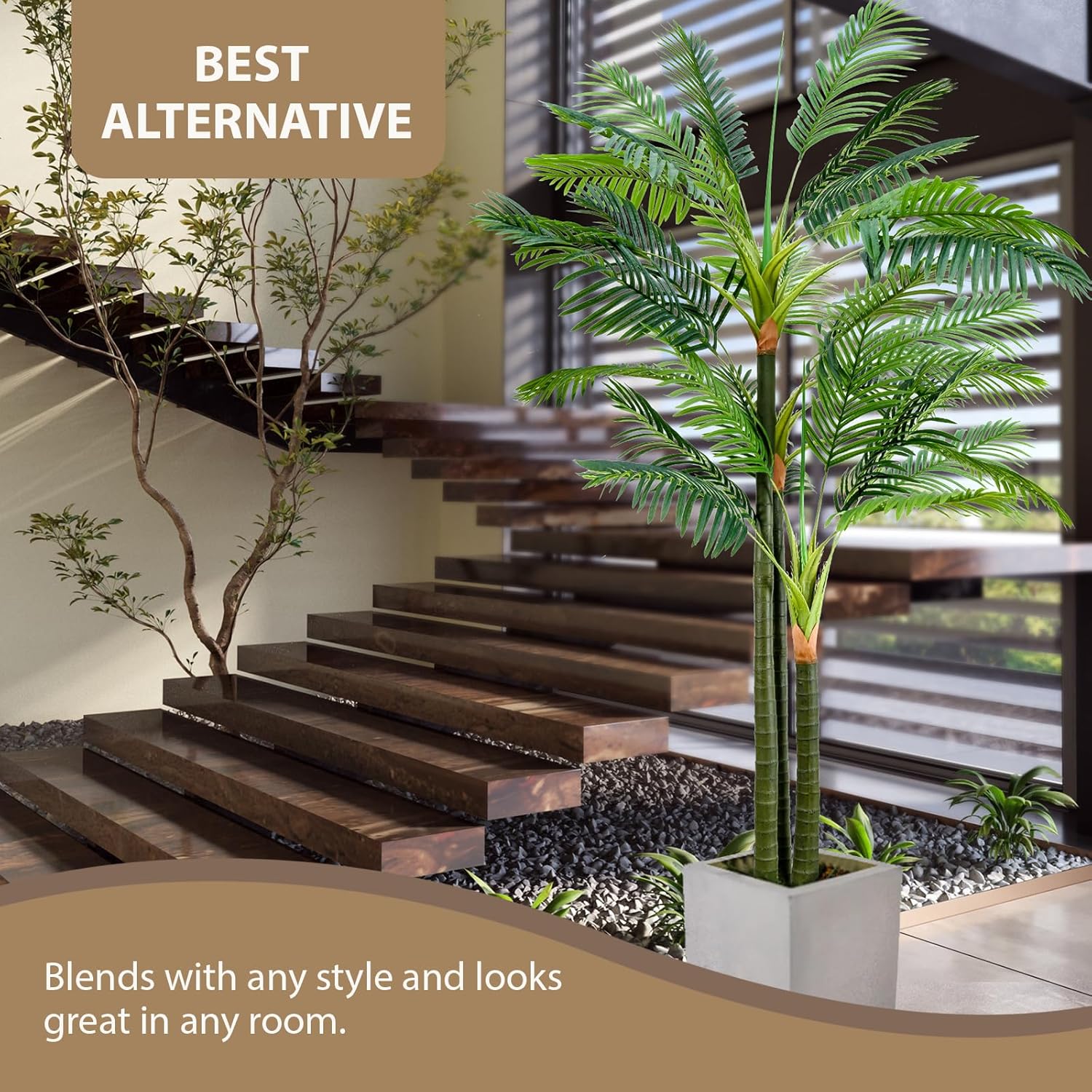Palmera artificial de 8.5 pies para interiores, palmeras artificiales, casi naturales, palmeras artificiales con luz LED, palmeras artificiales al