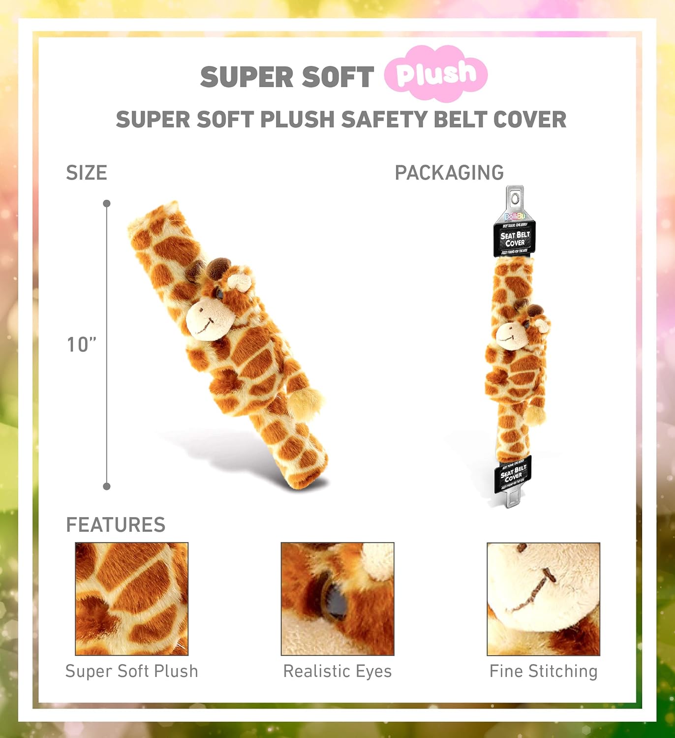 DolliBu – Funda para cinturón de seguridad de automóvil con diseño de jirafa naranja, suave y esponjoso, soporte para correa de cinturón de
