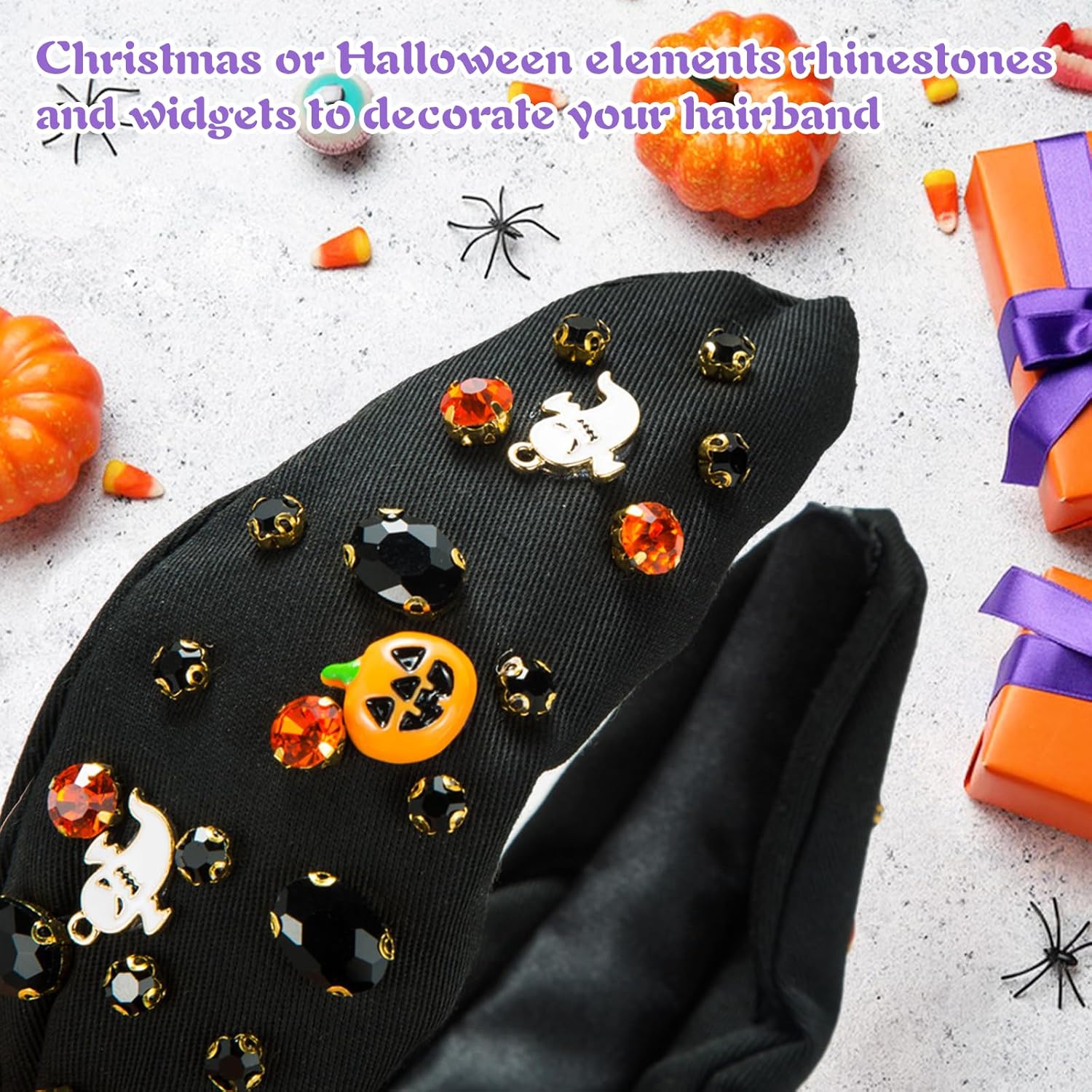 Diadema de diamantes de imitación de Navidad con cuentas anudadas de cristal, diademas con joyas de fantasmas y calabaza, accesorios para el cabello