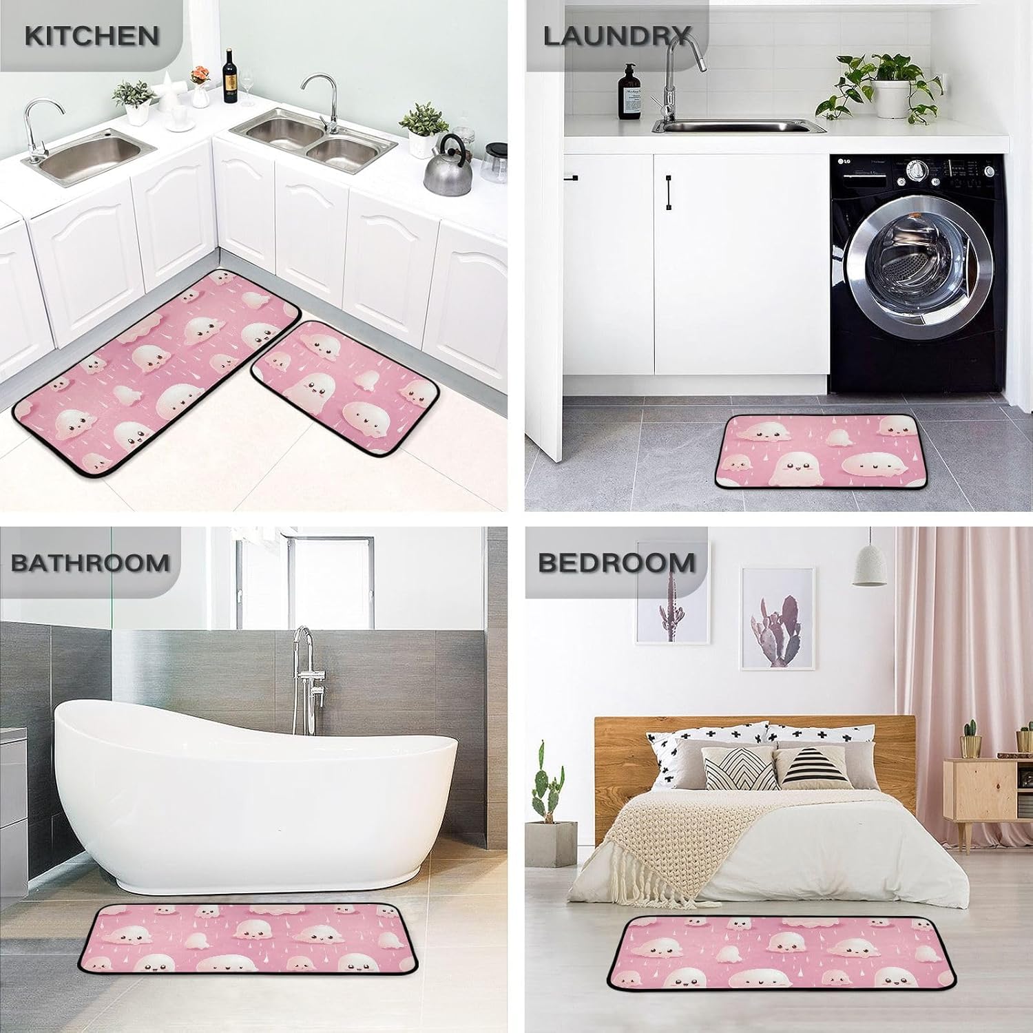 ZENWAWA Cute Halloween Design Pattern Kitchen Mats 2 Pieces for Floor, Low Pile Kitchen Rugs Cushioned Water Absorbent Floor Mats for Kitchen Sink