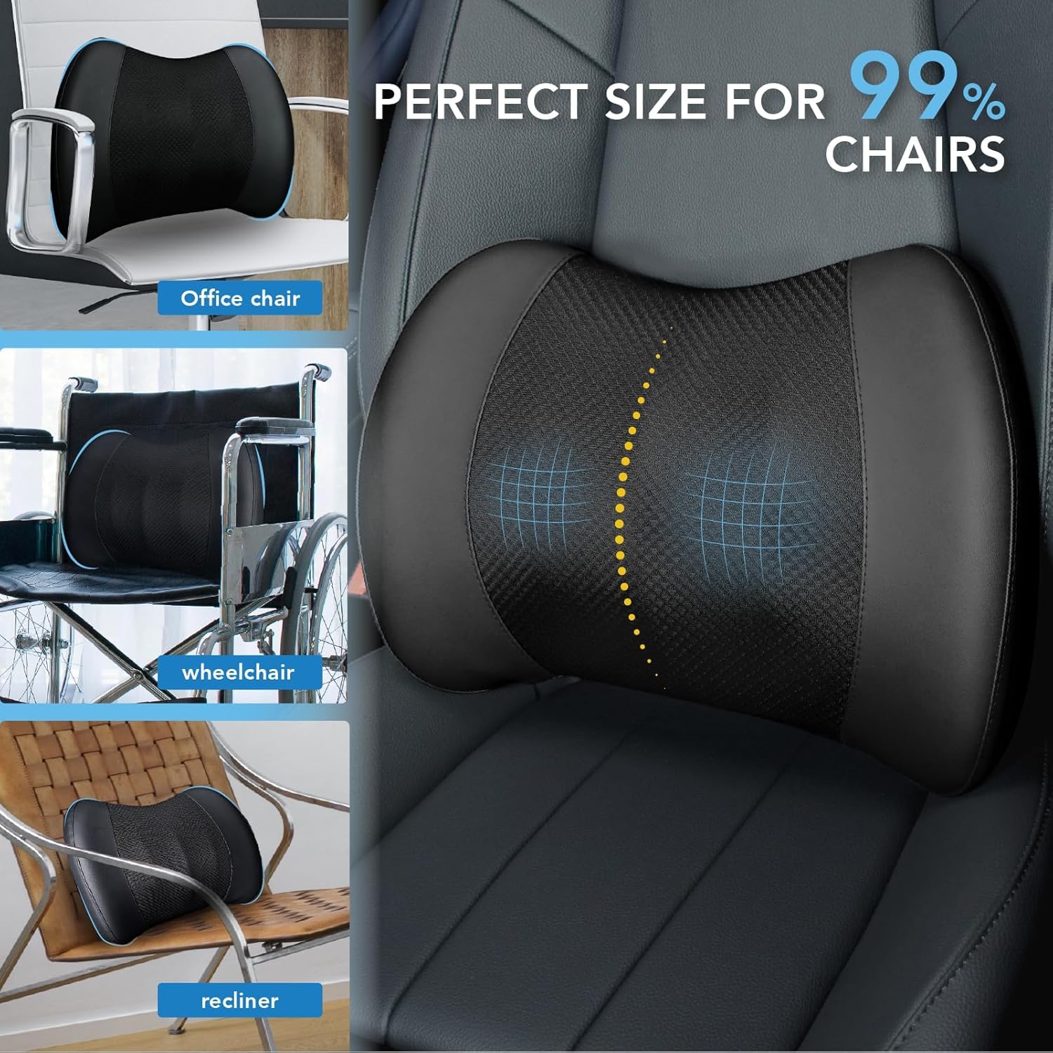 Almohada de apoyo lumbar almohada lumbar de espuma viscoelástica para aliviar el dolor de espalda baja – Cojín de respaldo de coche para conducir –