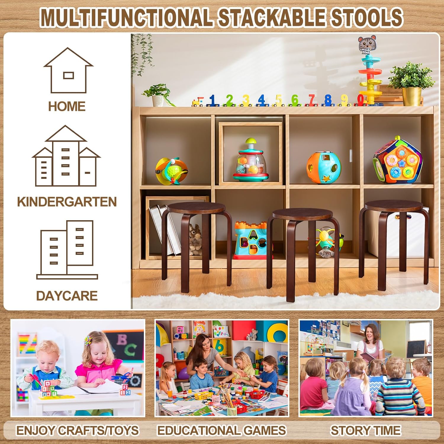 Taburete apilable de madera curvada, 4 piezas, taburetes apilables de madera curvada, asiento de madera curvada para comedor, cocina, hogar, jardín,