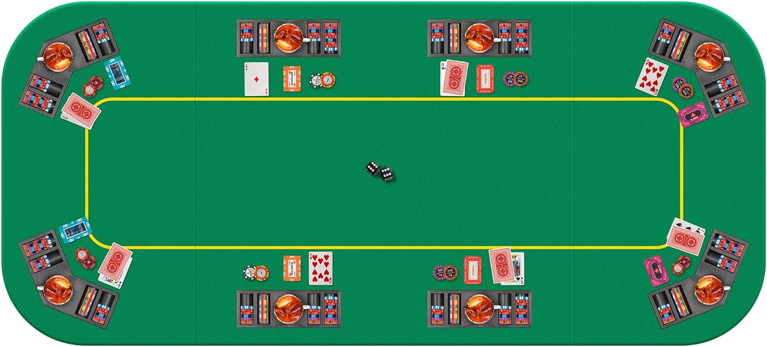 VIVOHOME 79 x 36 pulgadas plegable de Texas Poker Card de 8 jugadores, diseño de mesa, portátil, antideslizante, de goma, con portavasos y bolsa de