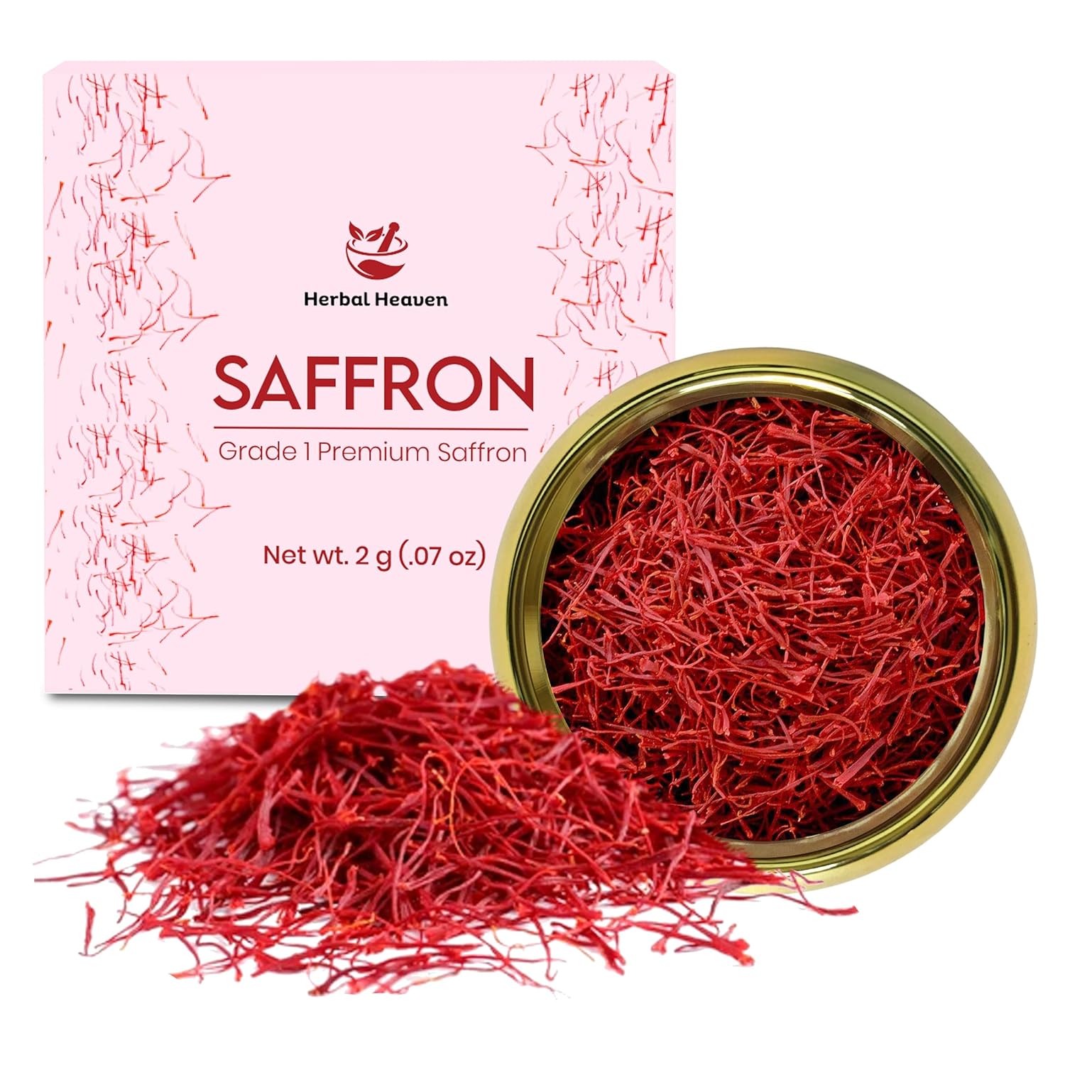 Herbal Heaven Finest Pure Premium All Red Saffron Threads 2G azafrán dorado, azafrán Zaran para té, paella, arroz, postres, leche dorada y risotto