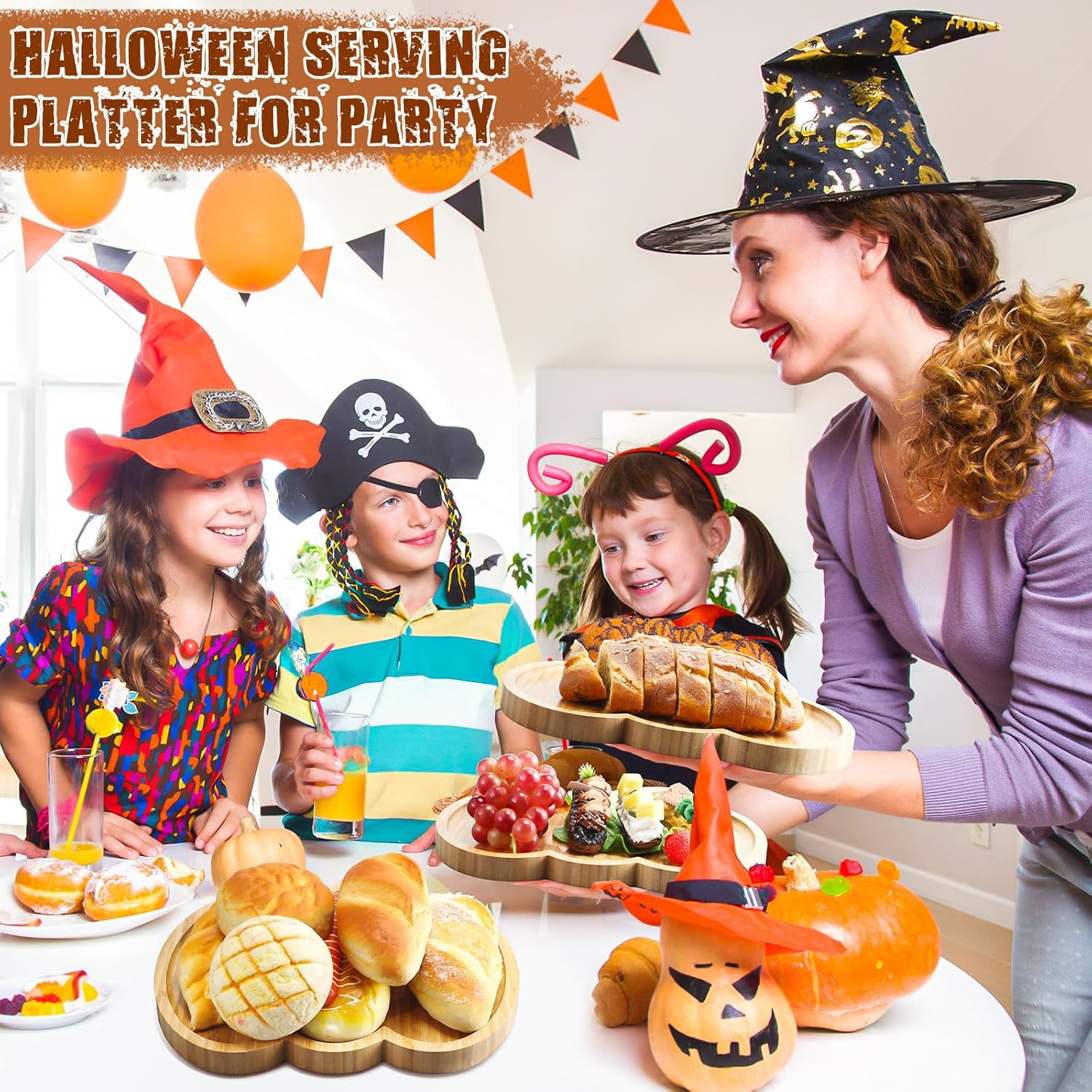 2 piezas de charcutería de Halloween, bandeja divertida de madera de bambú para queso, vajilla de Halloween, utensilios de cocina, bandeja de servir