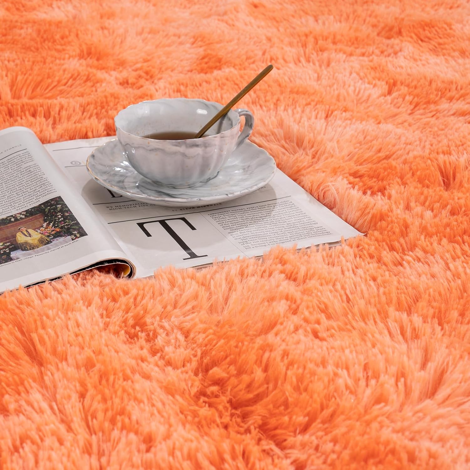 Softlife Alfombra para dormitorio, alfombra de pasillo de 2 x 6 pies, alfombra de felpa esponjosa para sala de estar, alfombra de pelo naranja
