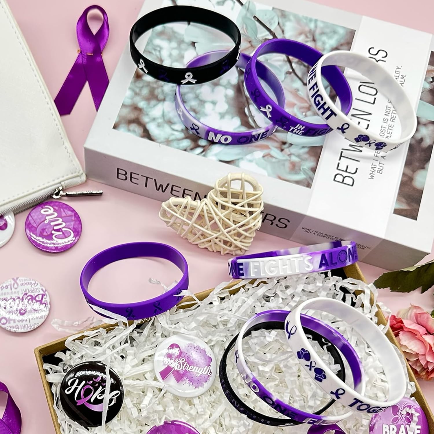 Pulseras de cinta morada, esperanza, fuerza, fe, coraje, conciencia de salud, pulseras de silicona unisex para aumentar la conciencia sobre el abuso