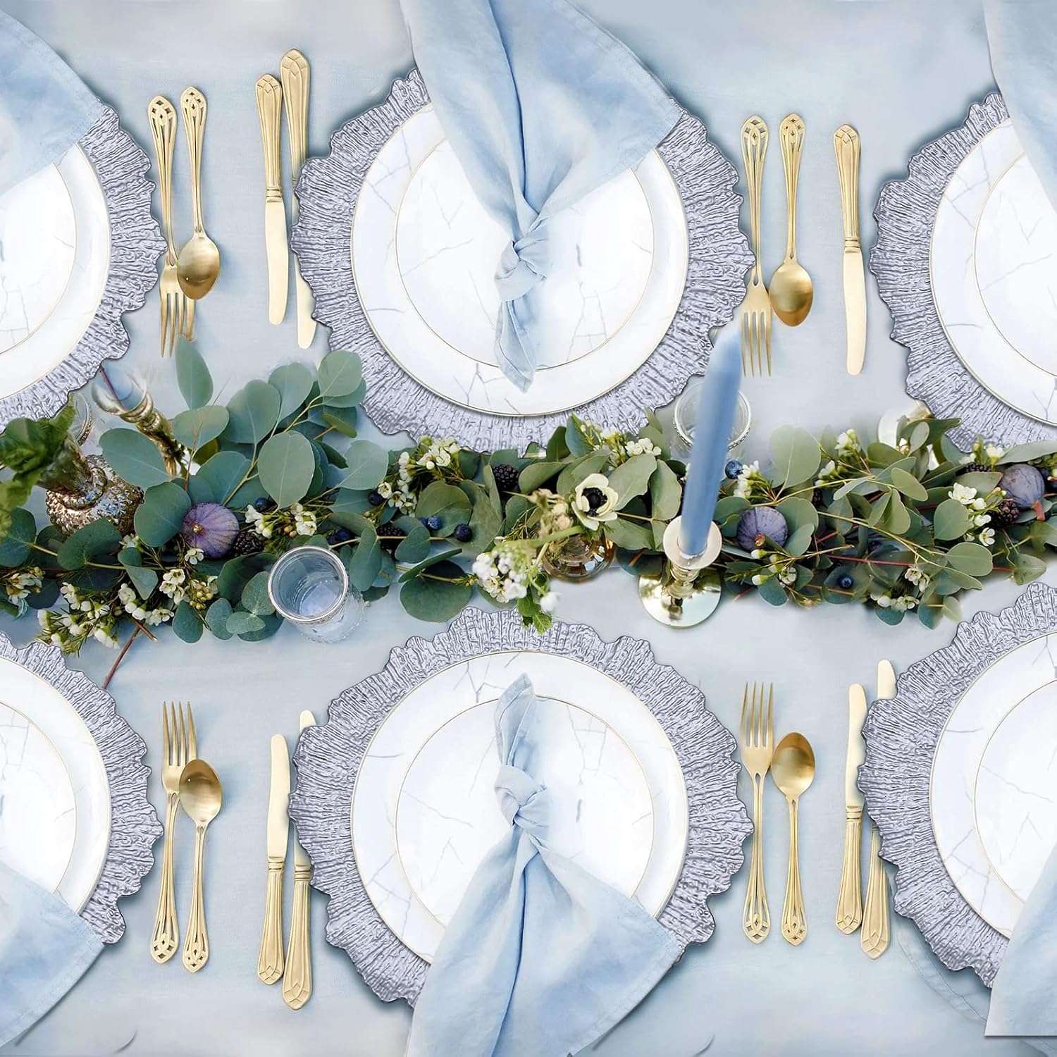 Silver Reef – Juego de 10 platos de carga florales de plástico de 13 pulgadas, para boda, cena, boda, fiesta, evento, decoración (arrecife plateado