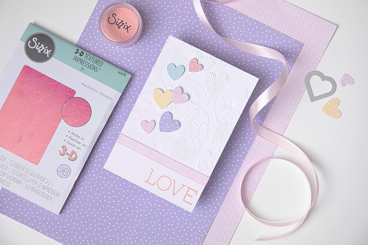 Sizzix Carpeta de impresiones texturizadas 3D Mark Making Hearts por Kath Breen  666038  Capítulo 4 2022 Repujado, gris
