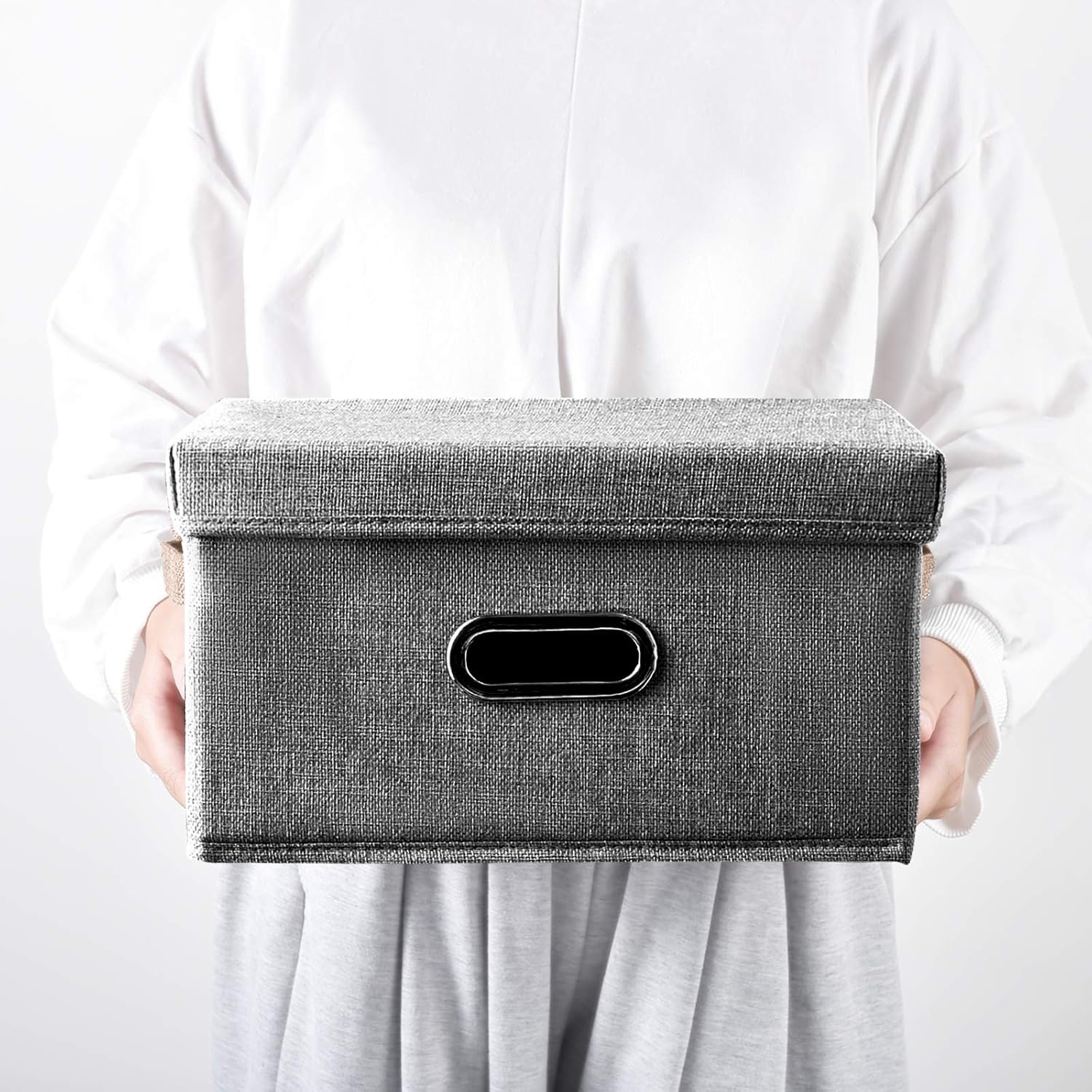 Contenedores de almacenamiento de tela de lino con tapa 1 unidad Caja de almacenamiento plegable con tapa, contenedores de almacenamiento para