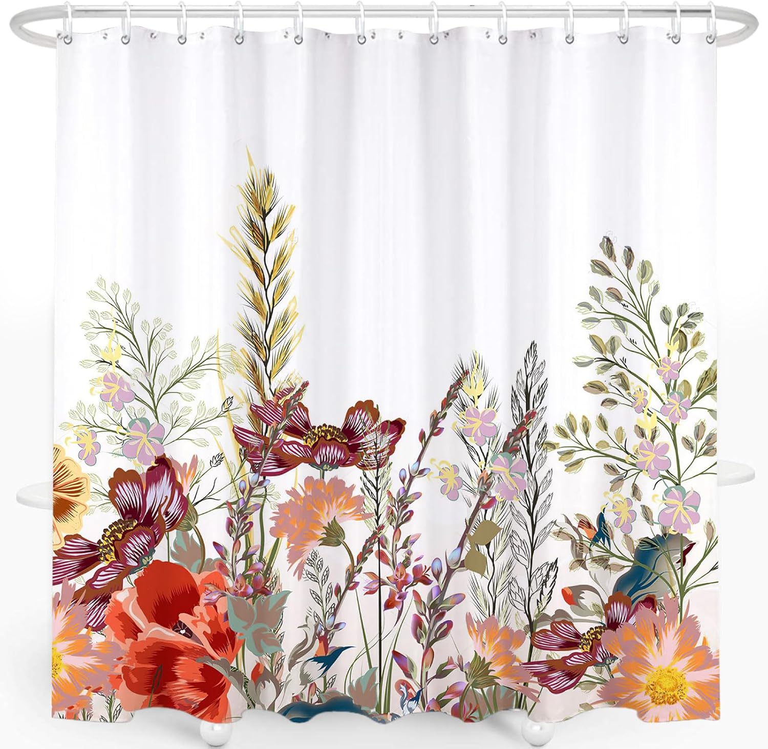 Cortina de ducha floral para baño, cortina de ducha de flores de acuarela con 12 ganchos, decoración de baño para el hogar, bañeras, fácil cuidado,