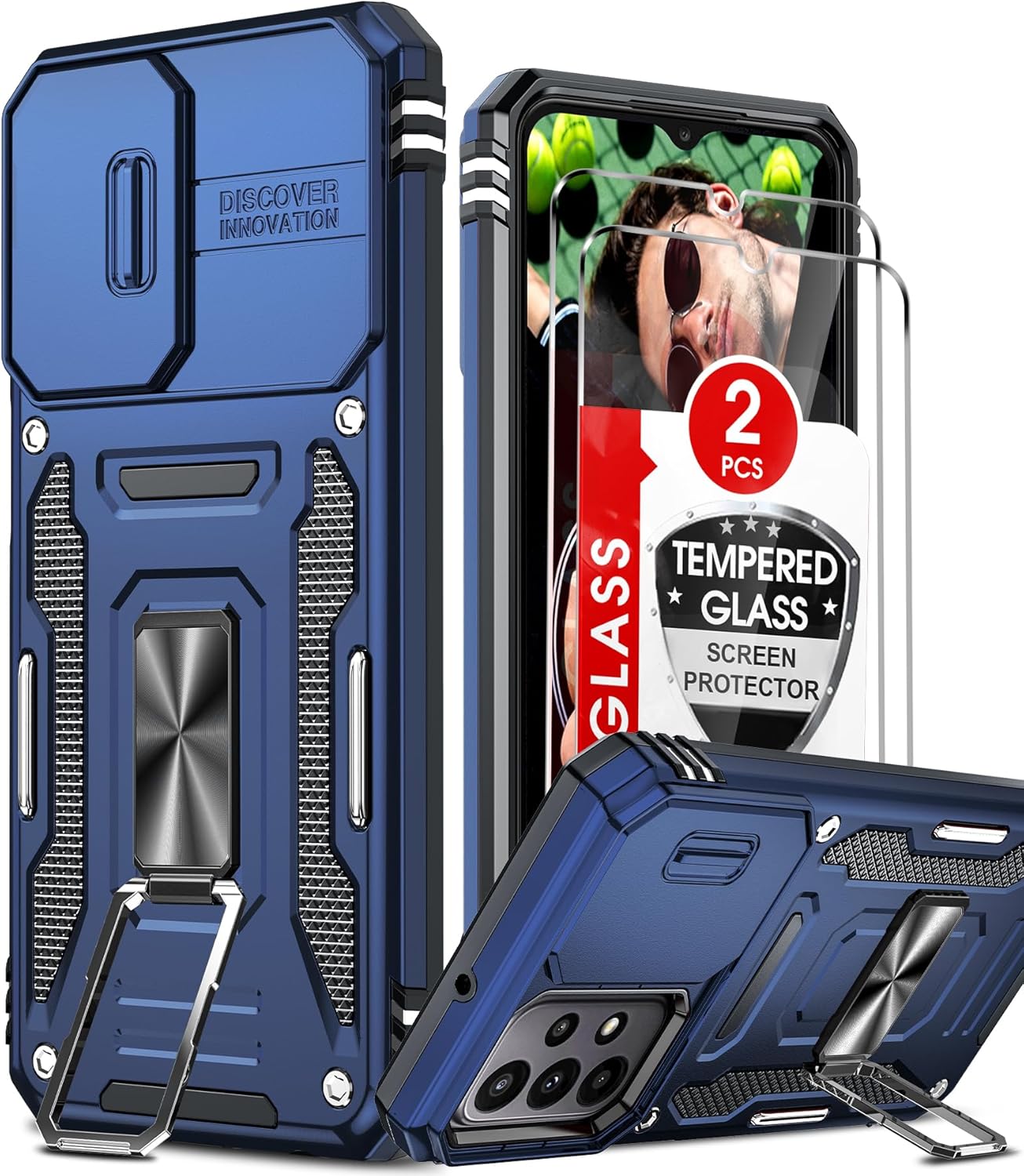 LeYi Funda para Samsung A23 5G no compatible con A23 UW con 2 protectores de pantalla, resistente a prueba de golpes con cubierta deslizante para