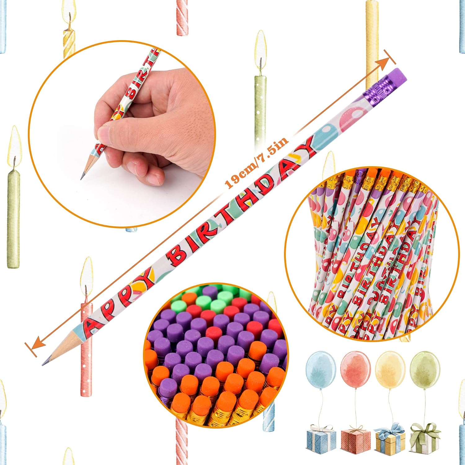Kolewo4ever 100 lápices de feliz cumpleaños, lápices de cumpleaños estampados coloridos para estudiantes, feliz cumpleaños, maestros, aula con