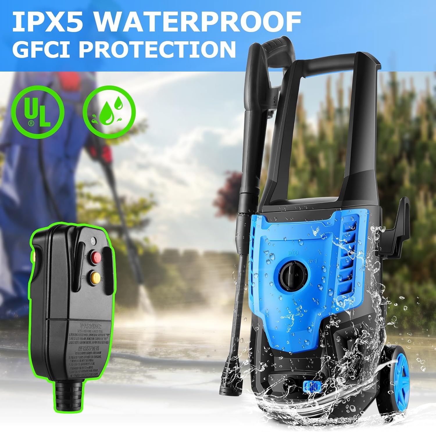 Lavadora a presión eléctrica, Max PSI 2.5 GPM con mango telescópico, lavadora de autos con boquillas ajustables todo en uno, cañón de espuma de 16.9