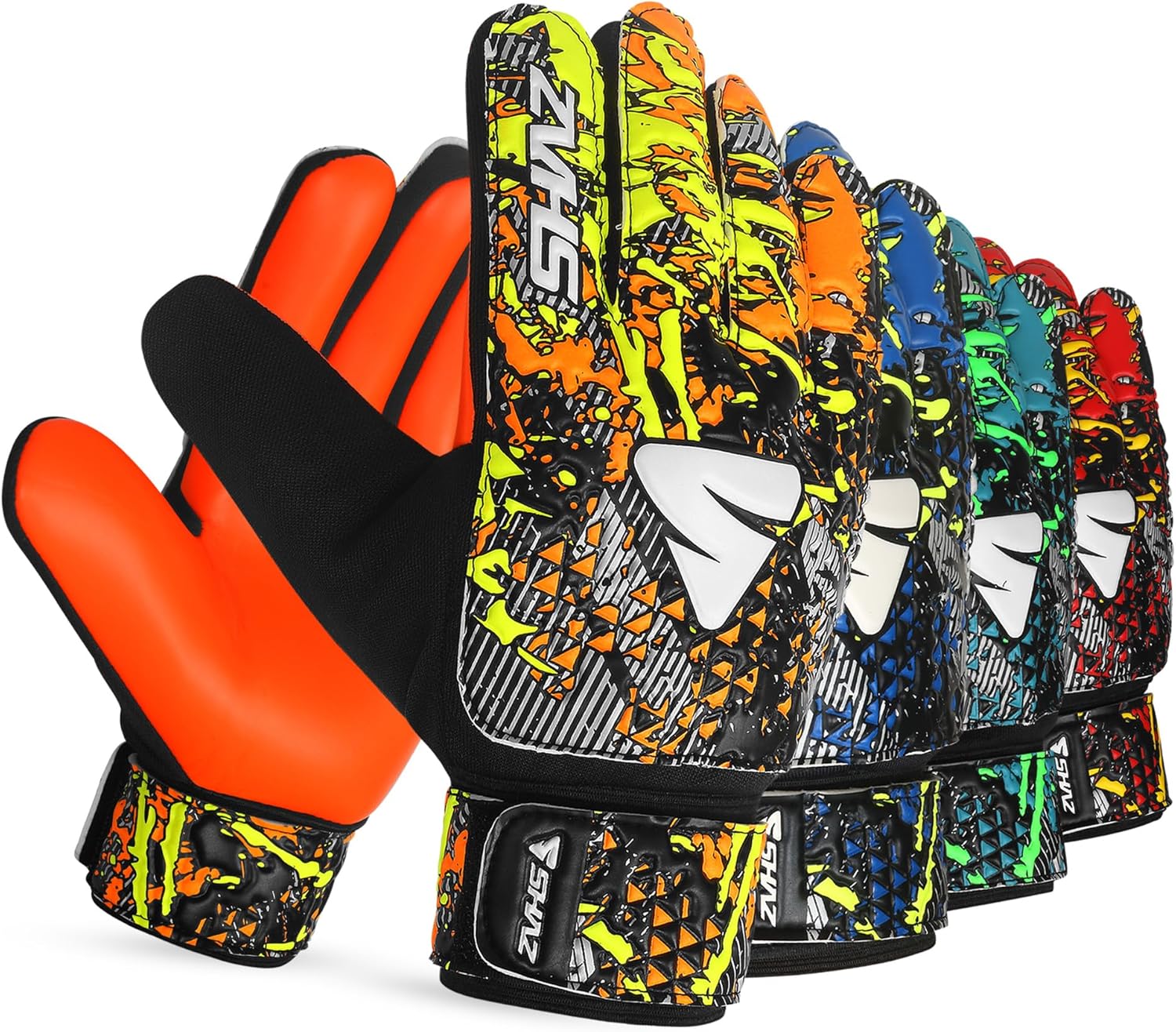 Shaz Guantes de portero de fútbol para niños y jóvenes, guantes de portero de fútbol Funky antideslizantes de 0.157 in con palma de látex con agarre