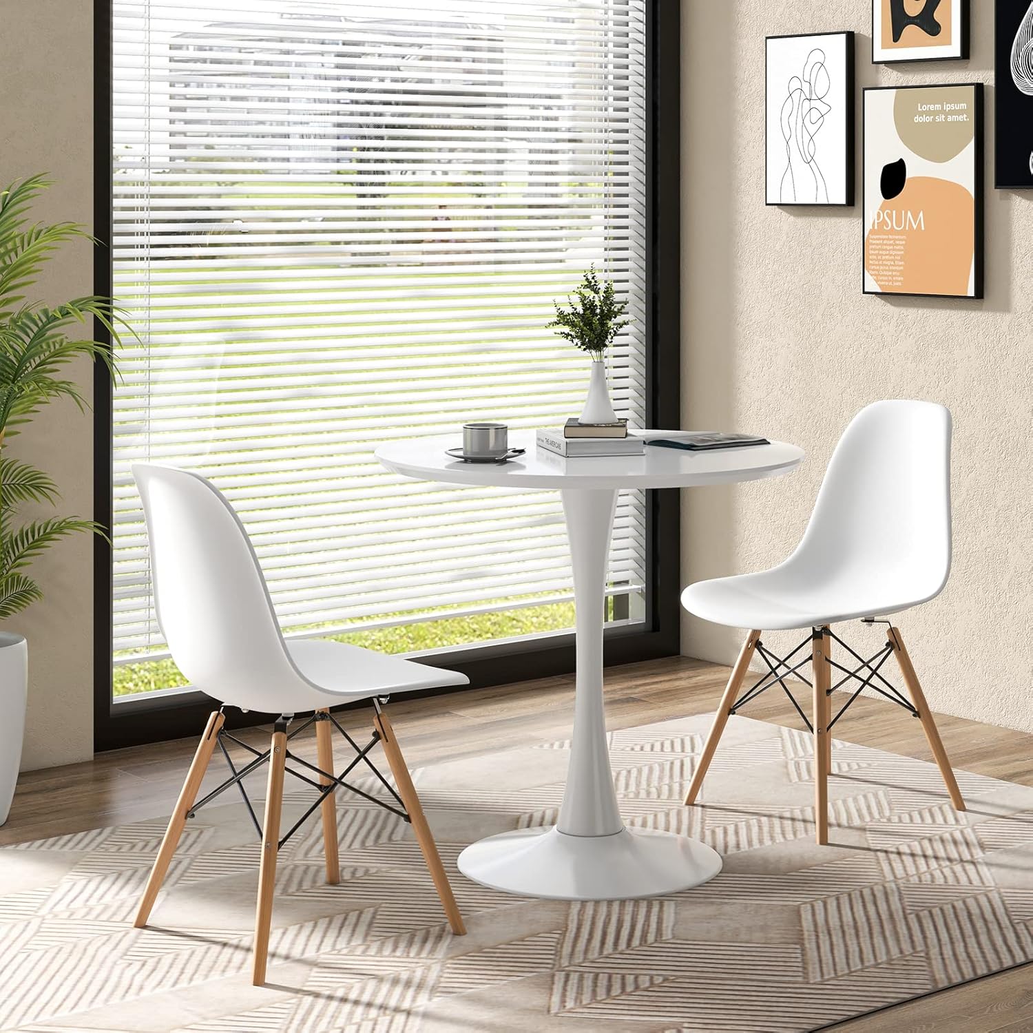 Giantex Juego de mesa de comedor de 5 piezas para 4, juego de mesa de comedor de cocina compacto con mesa redonda de 32 pulgadas y 4 sillas DSW,