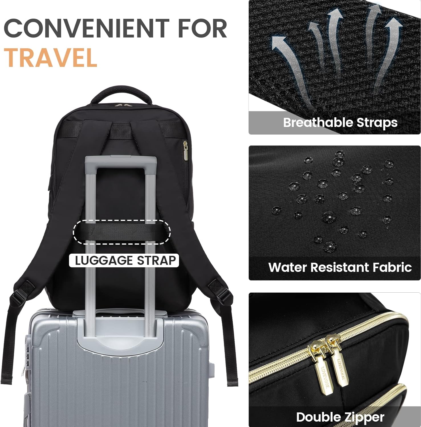 LOVEVOOK Mochila para computadora portátil para mujer, mochila para profesores, enfermeras, trabajo, viajes, mochila para computadora, Negro-1,