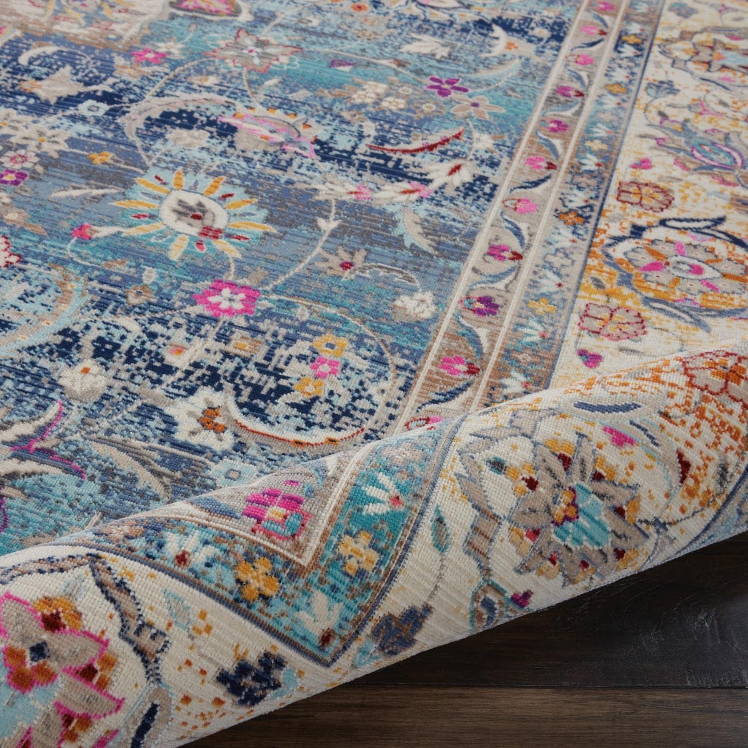 Nourison Vintage Kashan – Alfombra tradicional azul de 7 pies 10 pulgadas x 9 pies 10 pulgadas, fácil de limpiar, no se desprende, para dormitorio,