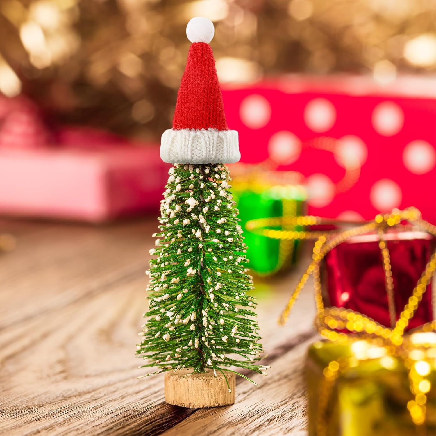 Bencailor Mini sombreros de Papá Noel para manualidades, pequeño sombrero de punto de Navidad, soporte para botella de vino, sombrero de muñeca de