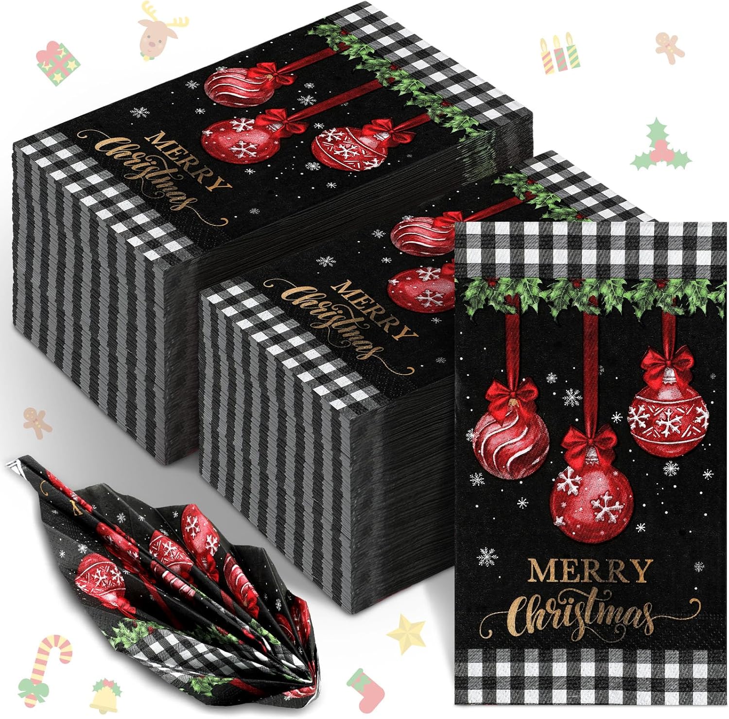Sinmoe 200 toallas de mano desechables de Navidad para baño, diseño de búfalo a cuadros, servilletas de papel de Navidad, decoración de Navidad,