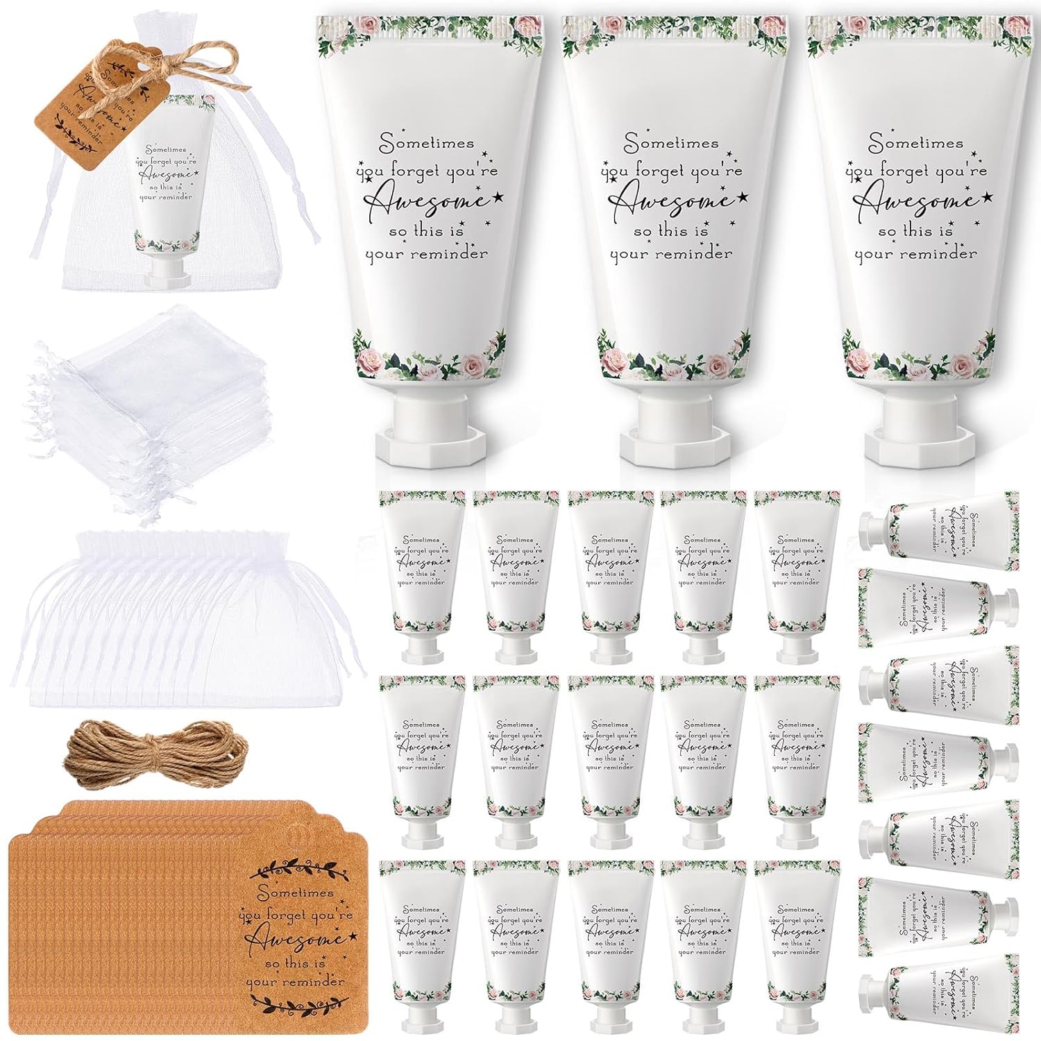 Juego de 48 juegos de crema de manos de agradecimiento para mujeres, loción de manos de viaje para manos agrietadas, loción de manos con bolsas de