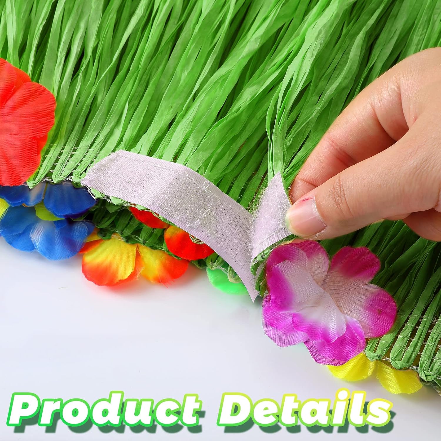 Falda de mesa de rafia hawaiana Luau con flores de hibisco, 108 x 30 pulgadas, decoración de mesa de bar Tiki para verano, playa, fiesta de