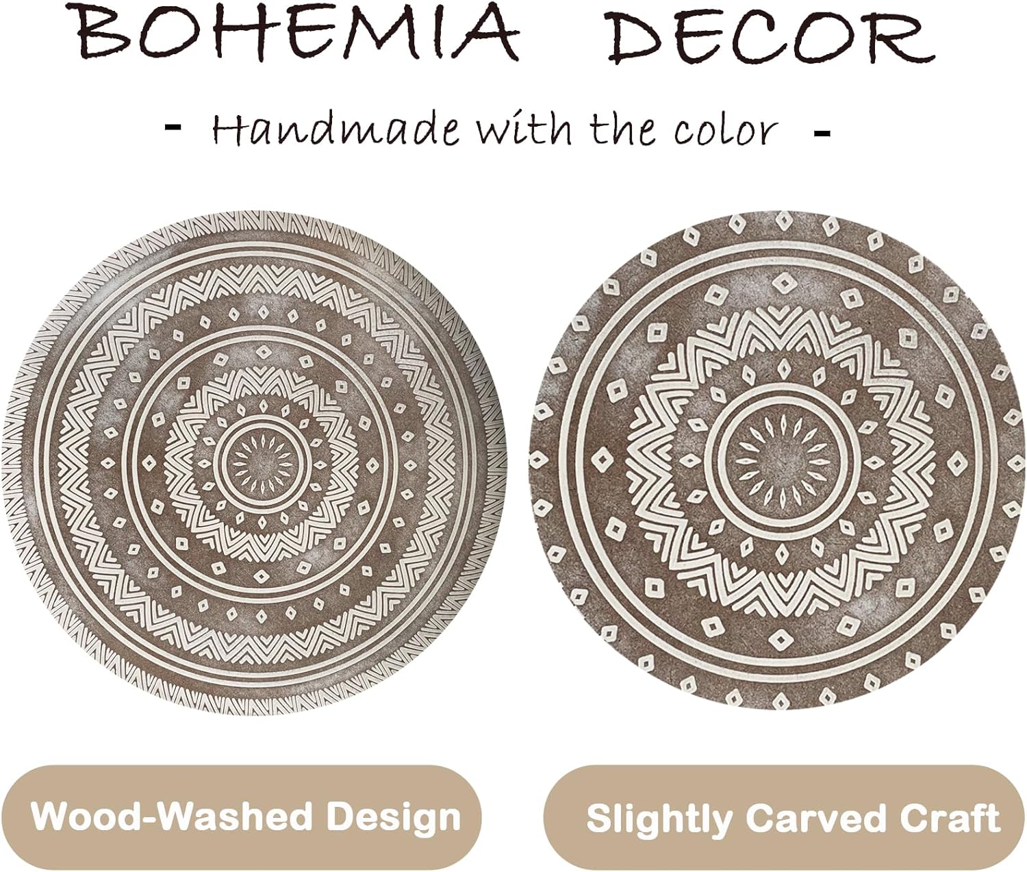 Bandeja decorativa bohemia de 13 pulgadas para decoración del hogar, bandeja redonda de madera para mesa de café, bandeja otomana blanca lavada para