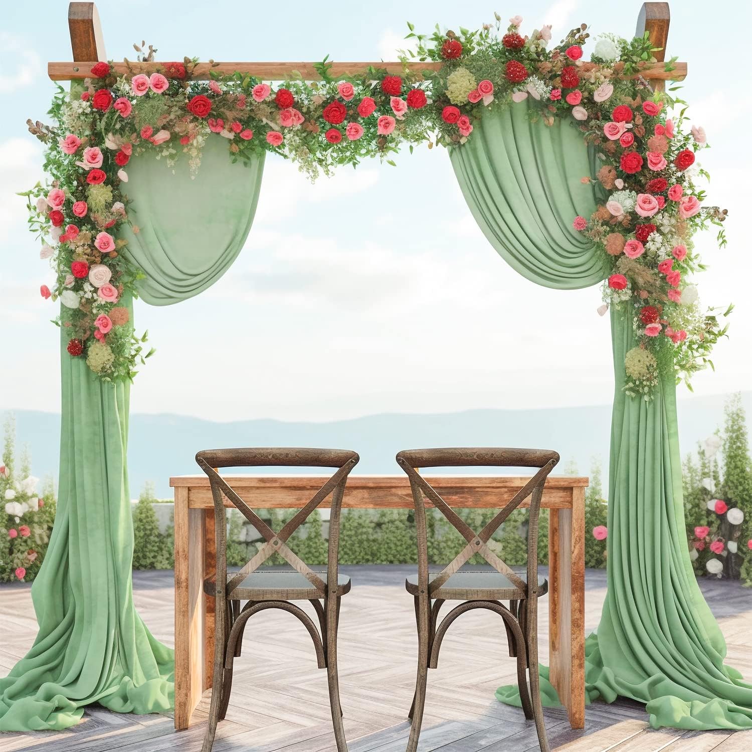 Cortinas de arco de boda verde salvia, tela drapeada de arco de boda para ceremonia, fiesta, cortinas de techo de 6 yardas