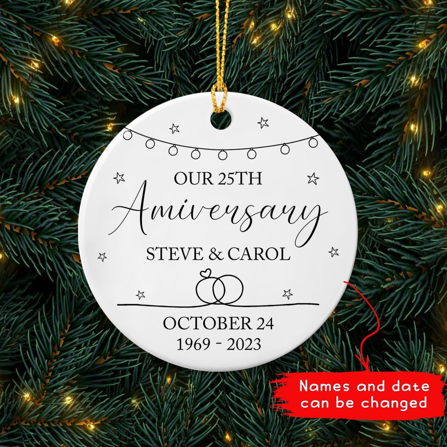 Adorno personalizado de Navidad de aniversario de boda 2023, nuestro 25 aniversario, adornos de Navidad de cerámica, regalos para parejas, señor y