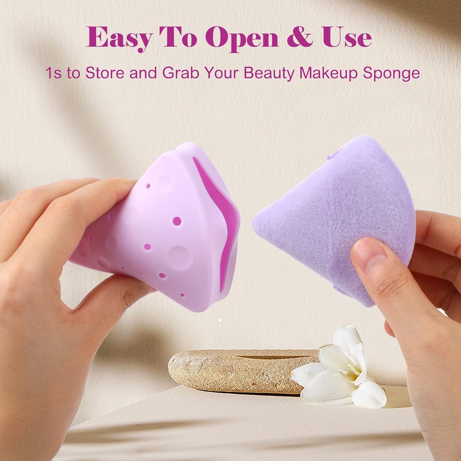 ISKYBOB Juego de 3 fundas para esponja de maquillaje, con forma de queso triangular, soporte para licuadora de belleza de silicona, transpirable,