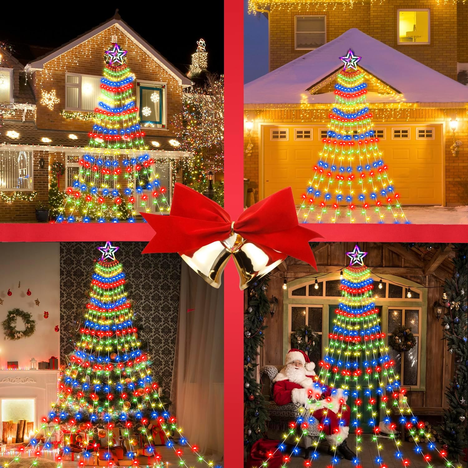 Luces de estrella para decoración de Navidad al aire libre, 11.48 pies, 350 luces LED de árbol de cascada con 8 modos de temporizador, control