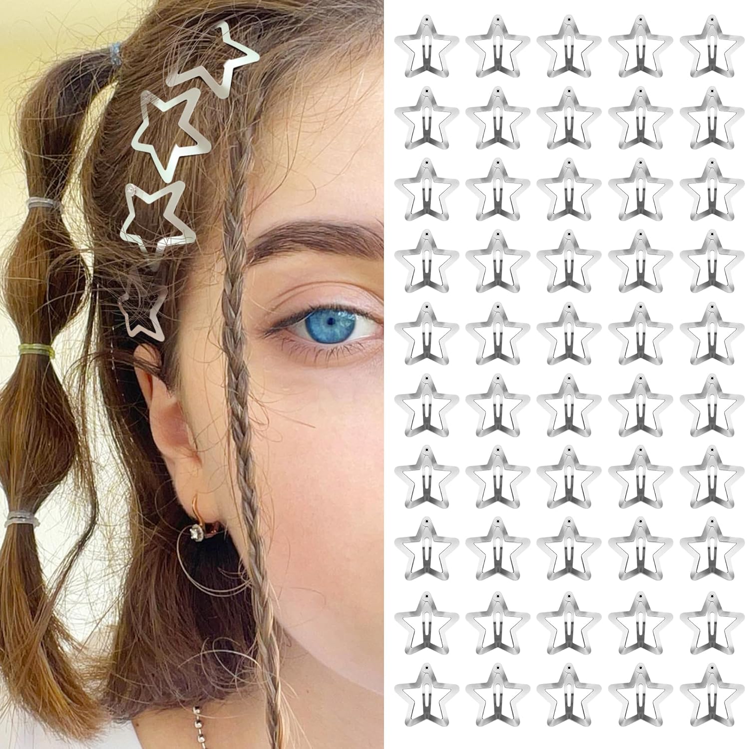 Pinzas para el cabello Y2K de la década de 2000, pasadores de pelo antideslizantes, accesorios para el cabello de estrella plateadas, pinzas para el