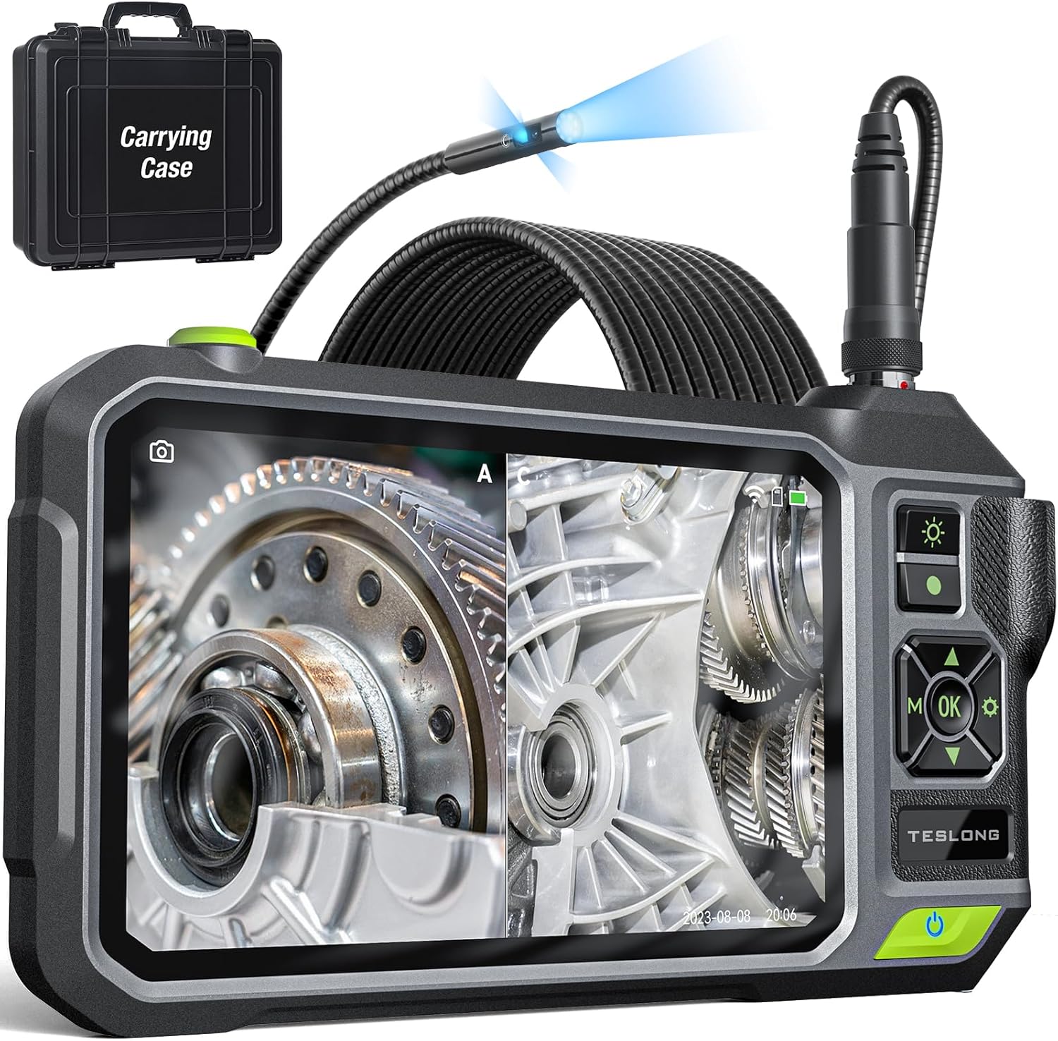 Boroscopio de triple lente con pantalla IPS de 7 pulgadas, cámara de inspección industrial Teslong 1080P HD con luz, herramienta de alcance mecánico