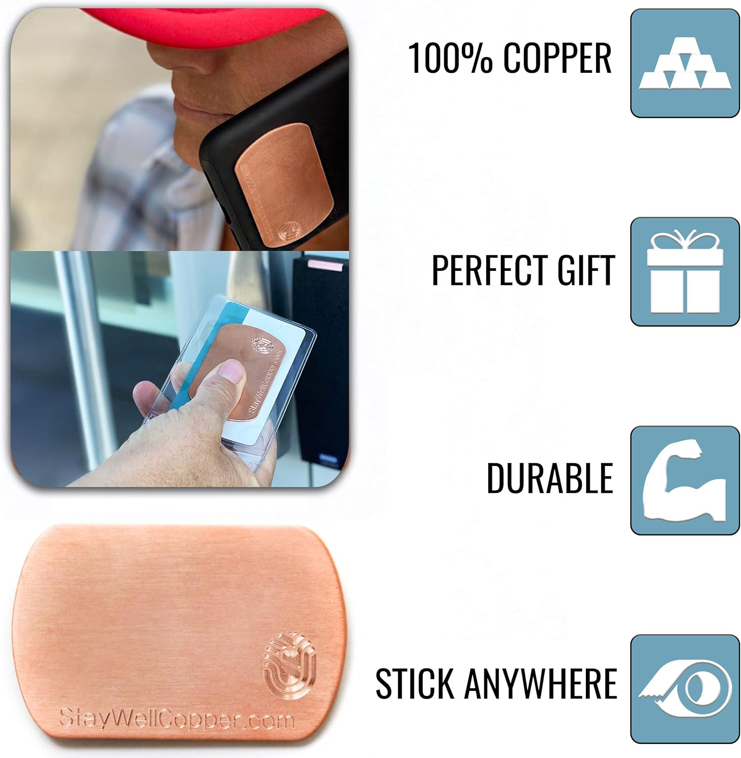StayWell Parche de placa de cobre puro para teléfono, insignia, tableta o placa de teléfono celular, accesorios para teléfonos celulares para salud