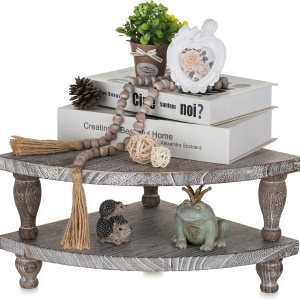 Hanobe Elevador de madera para mostrador de esquina bandeja decorativa rústica, juego de 2 soportes de pedestal de madera para exhibición, bandejas Hanobe Elevador de madera para mostrador de esquina bandeja decorativa rústica, juego de 2 soportes de pedestal de madera para exhibición, bandejas