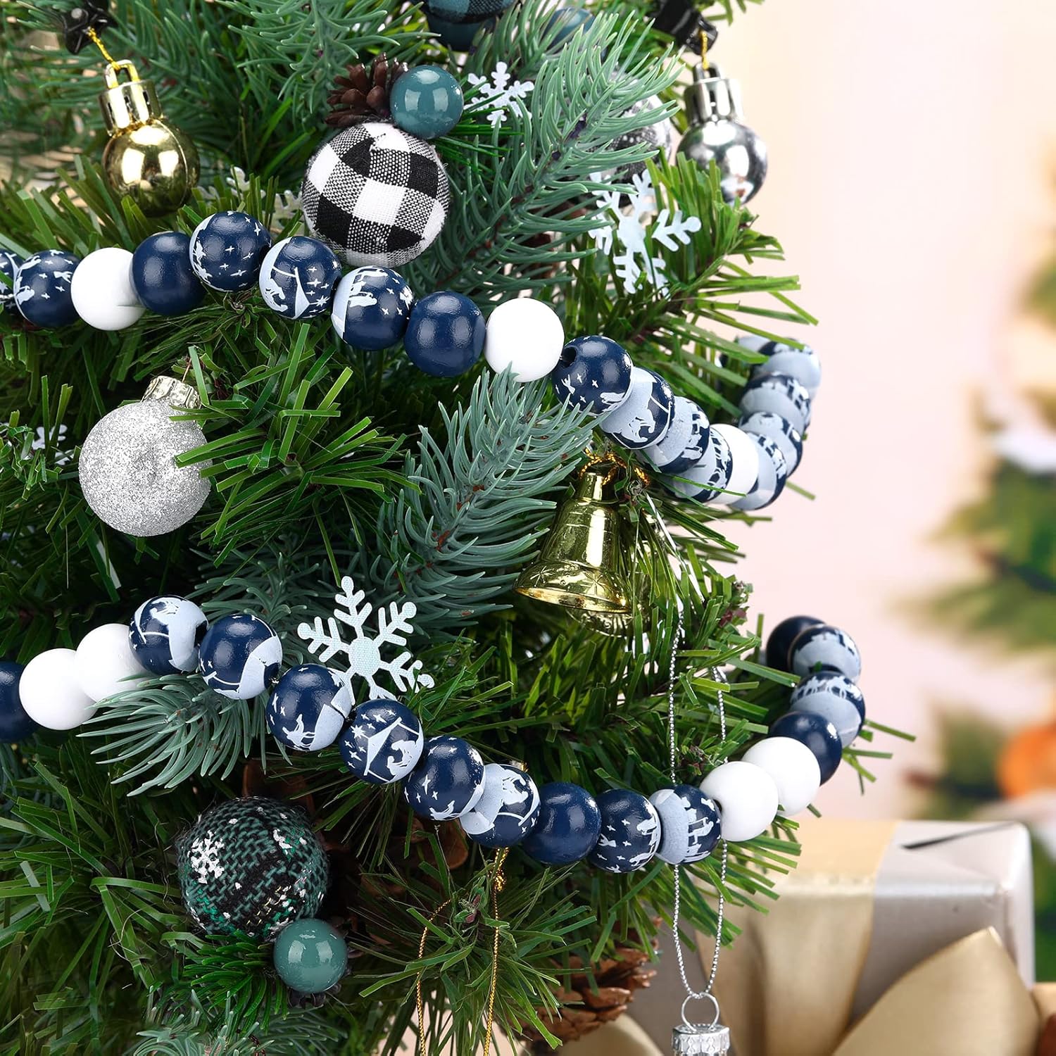120 cuentas de madera de Navidad con diseño de Jesús, cuentas espaciadoras de madera redondas de Navidad de 0.632 pulgadas (0.630 in), cuentas de