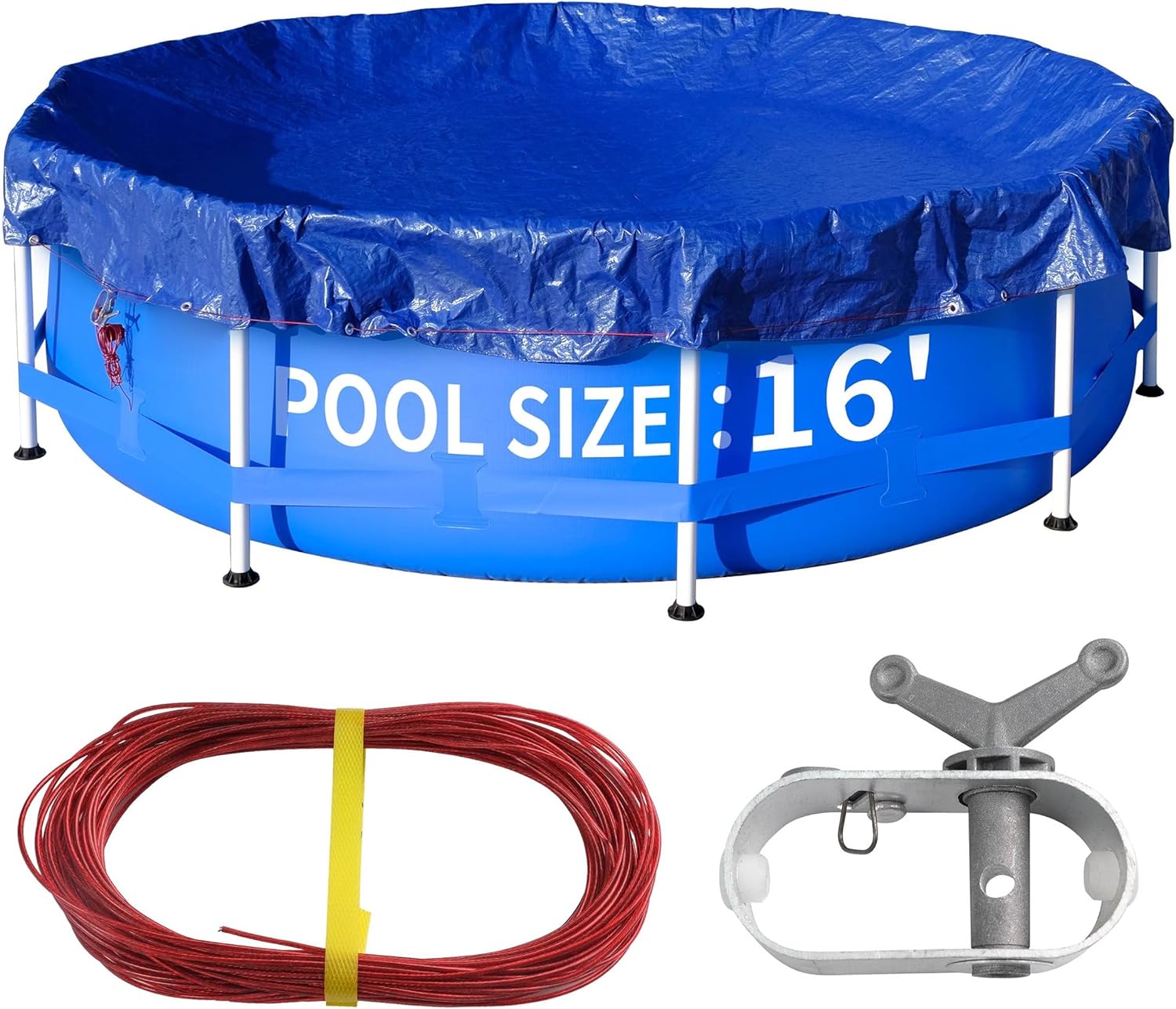 Cubierta redonda para piscina con cuerdas, para piscinas sobre el suelo, resistente a los rayos UV, a prueba de polvo, impermeable, azulnegro (solo