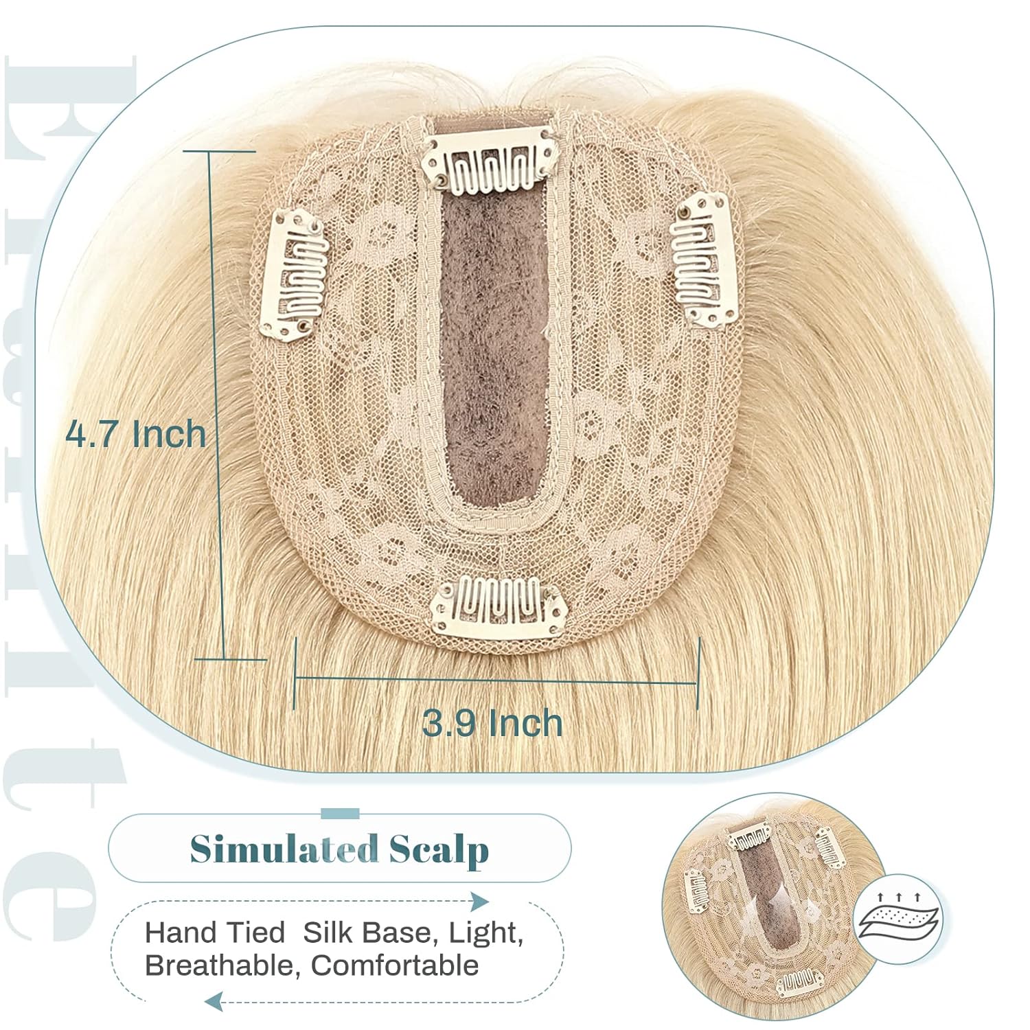 Elailite Toppers de cabello humano para mujer con clip de cabello fino V3.0, piezas de cabello real de 12 pulgadas con raya media para pérdida de