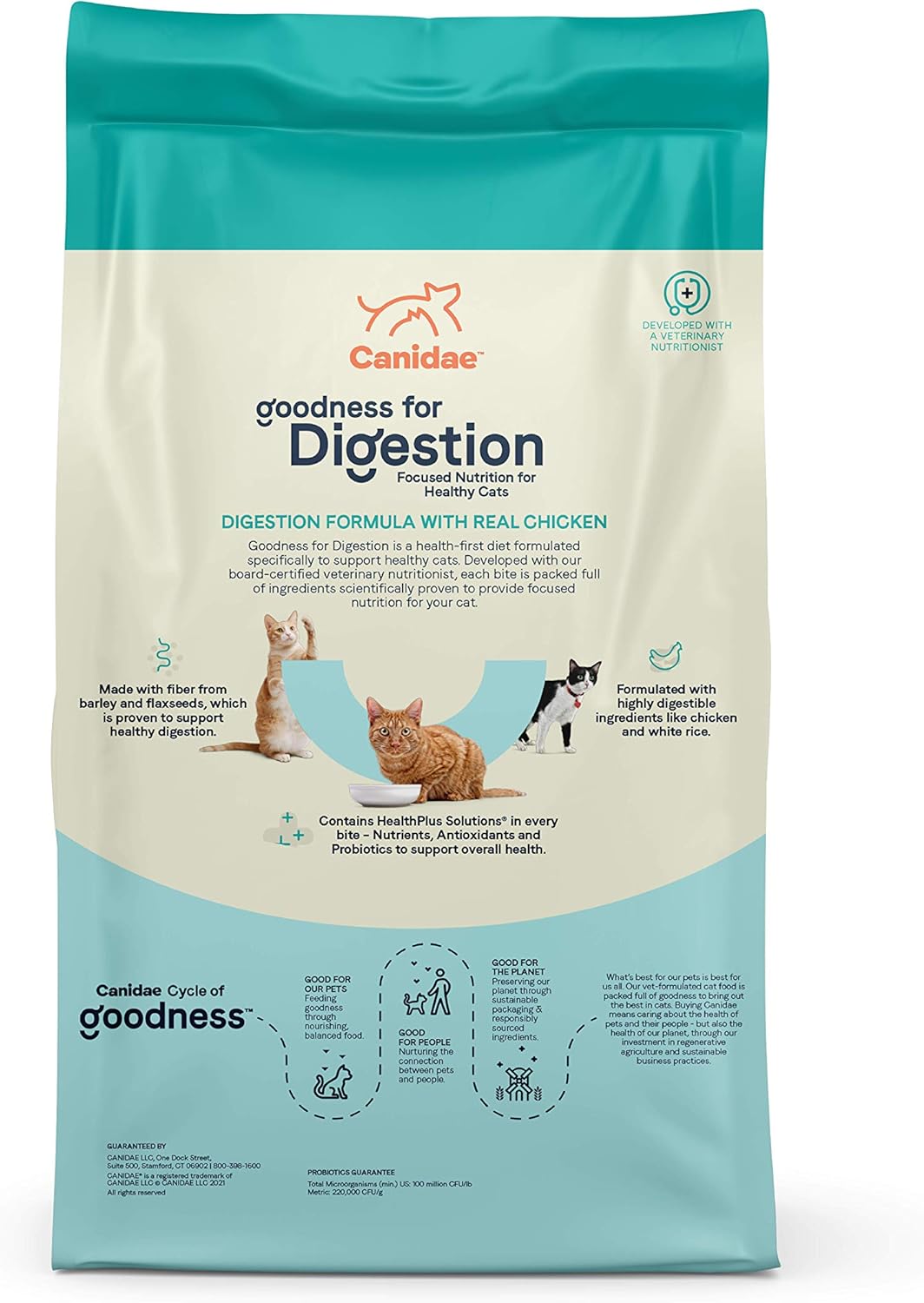 Canidae Goodness for Digestion, alimento seco prémium para gatos adultos con pollo real, 5 libras.