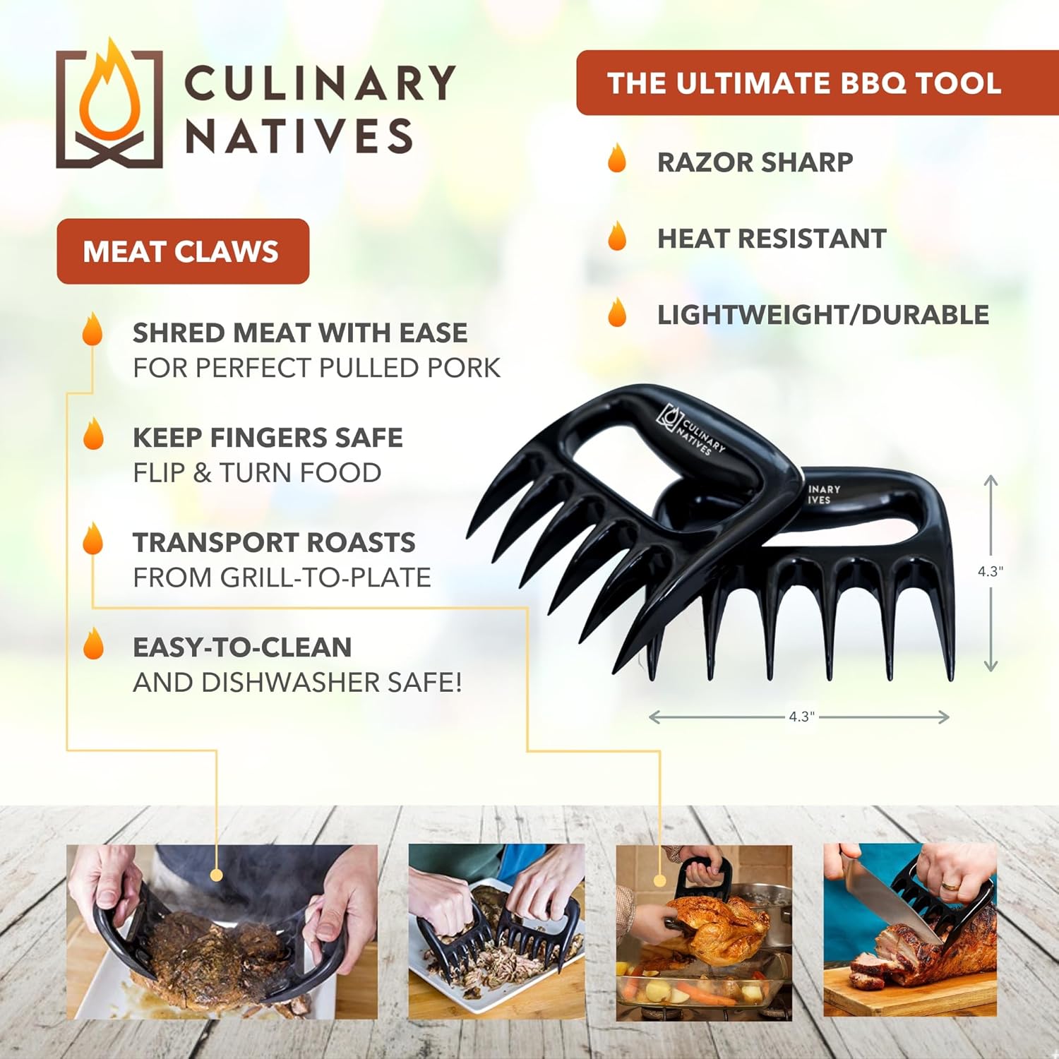 Juego de accesorios para ahumadores – Guantes de horno para parrilla, garras de barbacoa, termómetro de carne, temporizador y cepillo de silicona