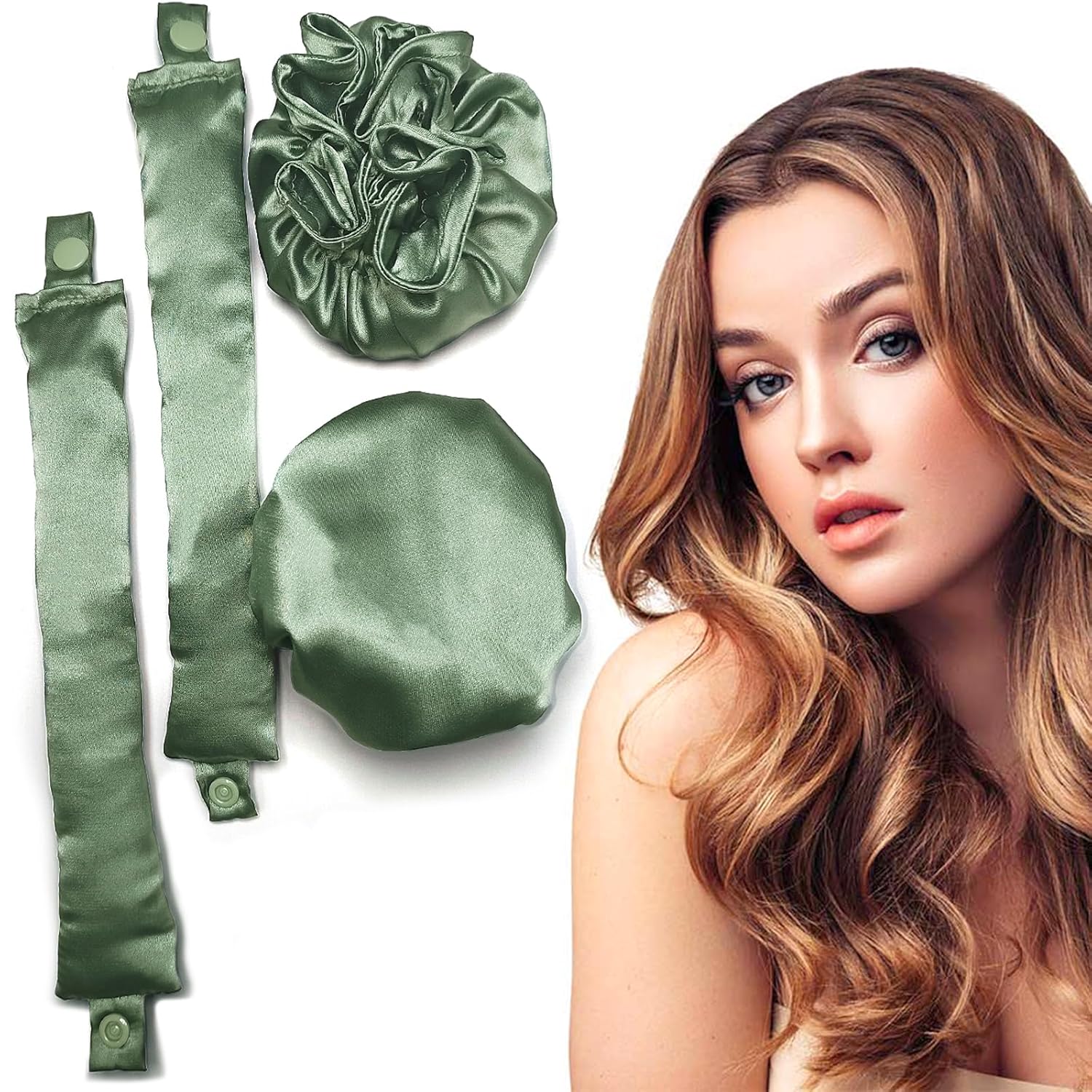 Rizador de pelo satinado sin calor, 2 juegos4 unidades, rodillos suaves con gorras para el cabello, diadema suave sin calor para todo tipo de